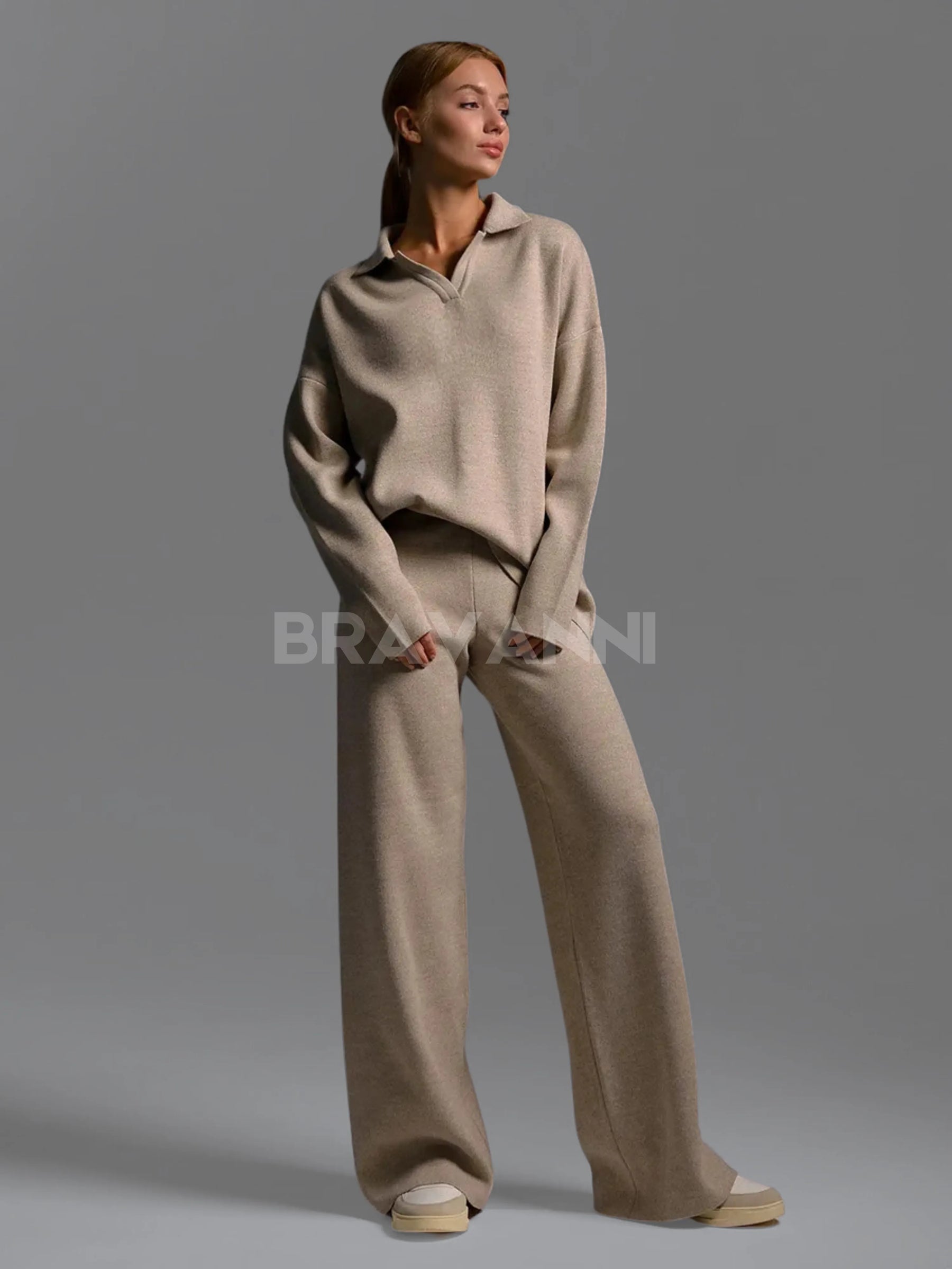 Conjunto de Malha com Calças e Suéter Semi-Ajustado - CozyChic