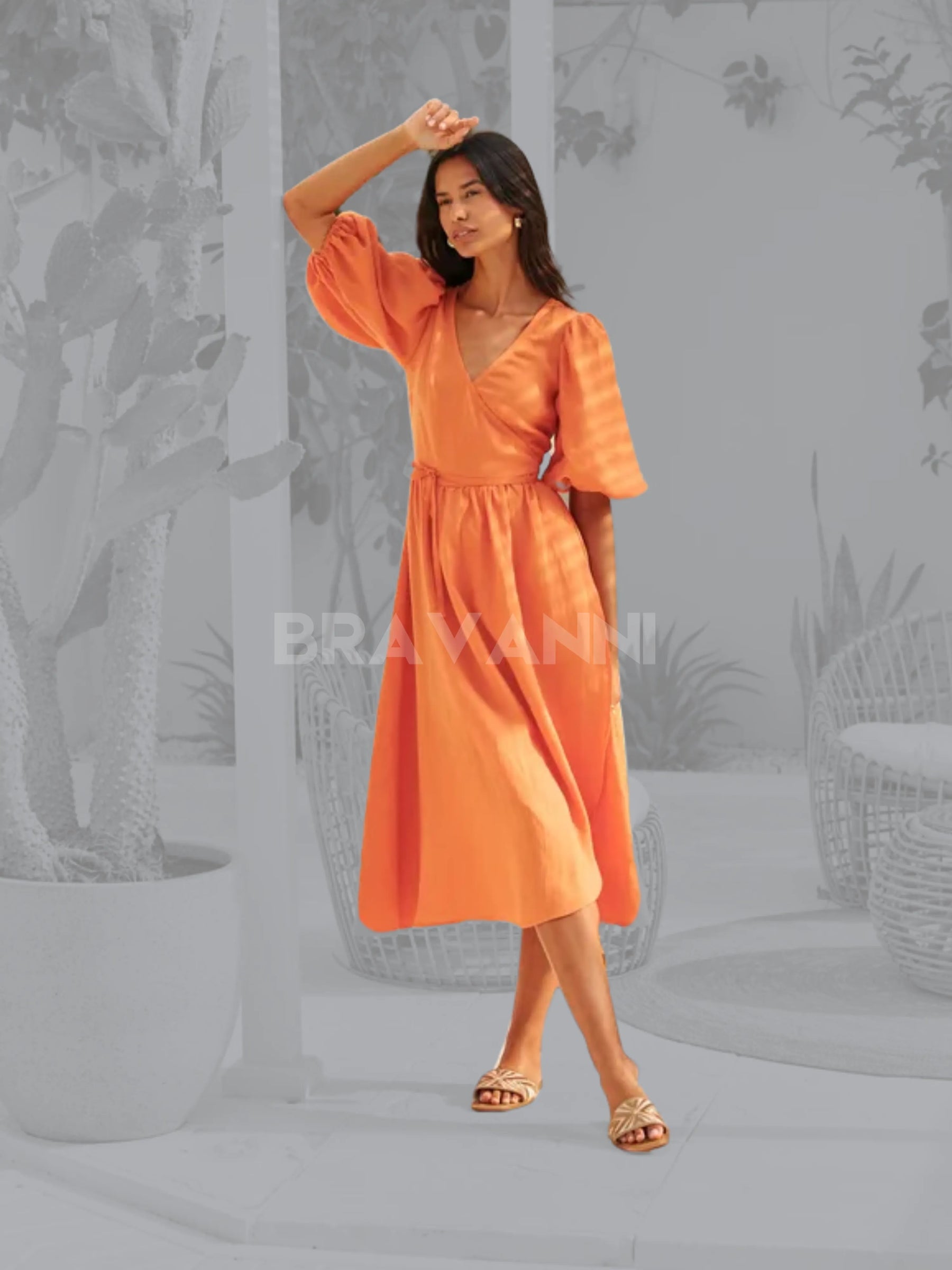 Vestido de Linho com Decote em V - AirLine