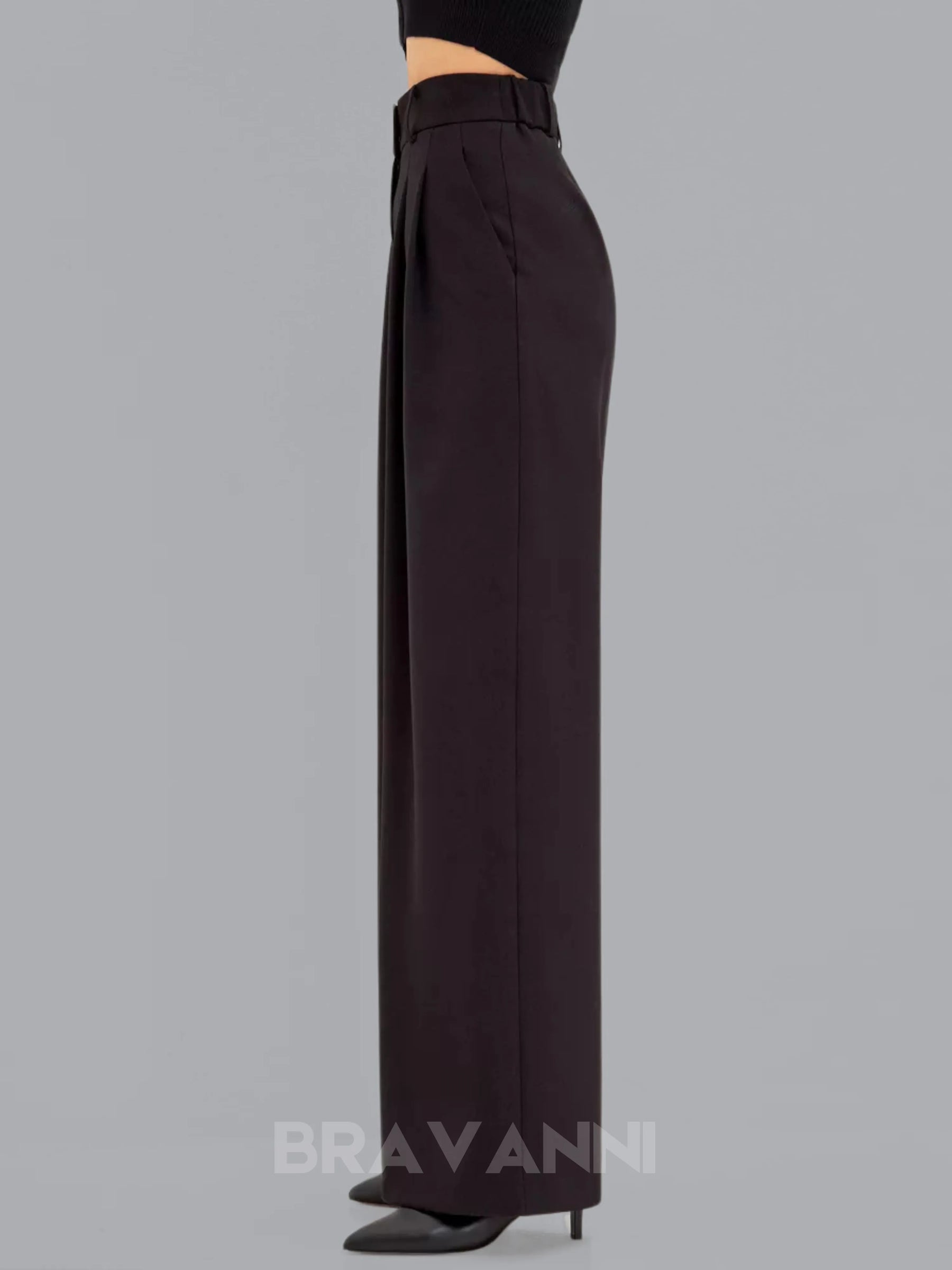 Calça Palazzo de Cintura Alta com Pregas Duplas - FlowGrace