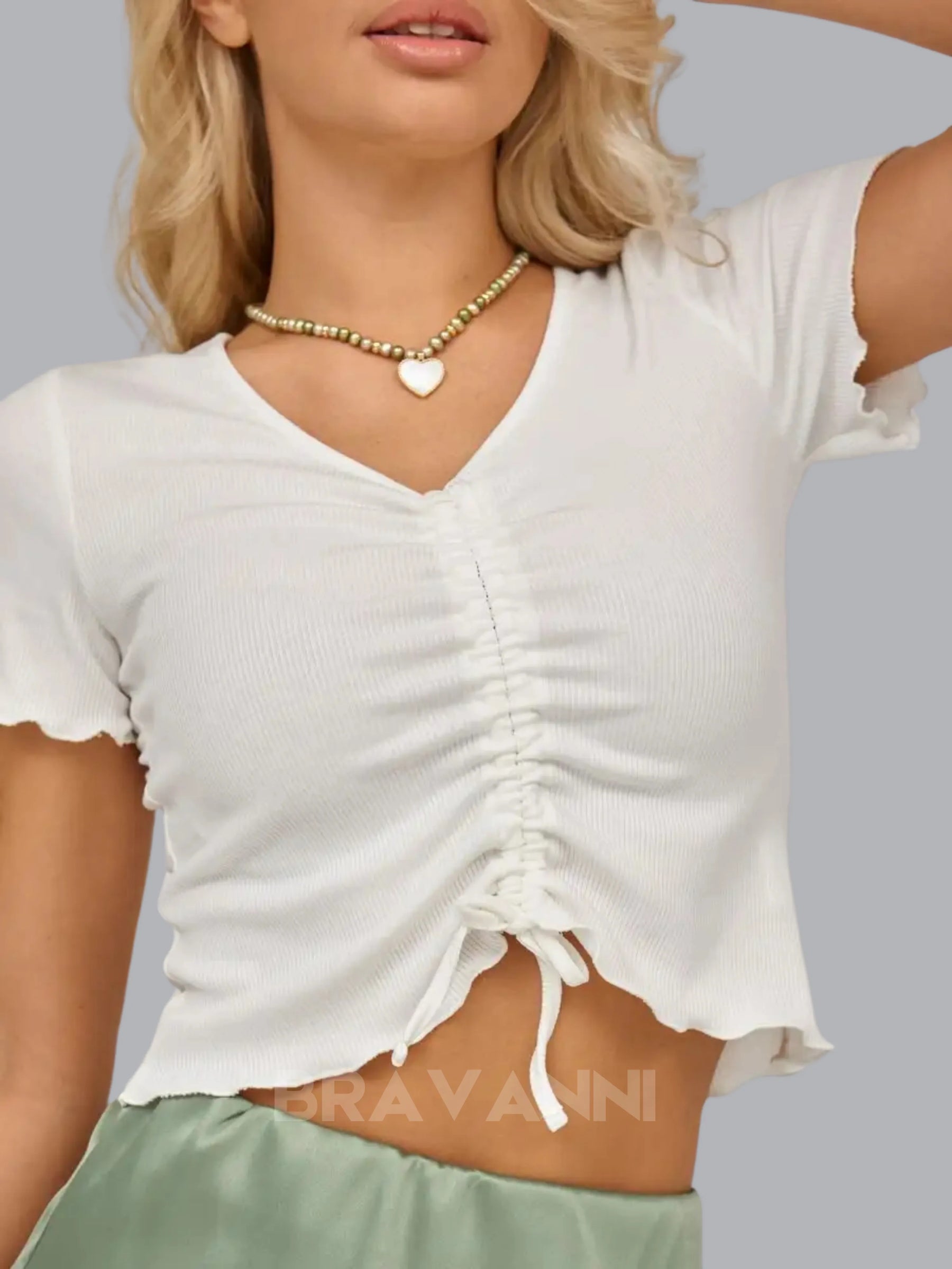 Cropped de Malha com Decote em V e Cadarços - VibeLace