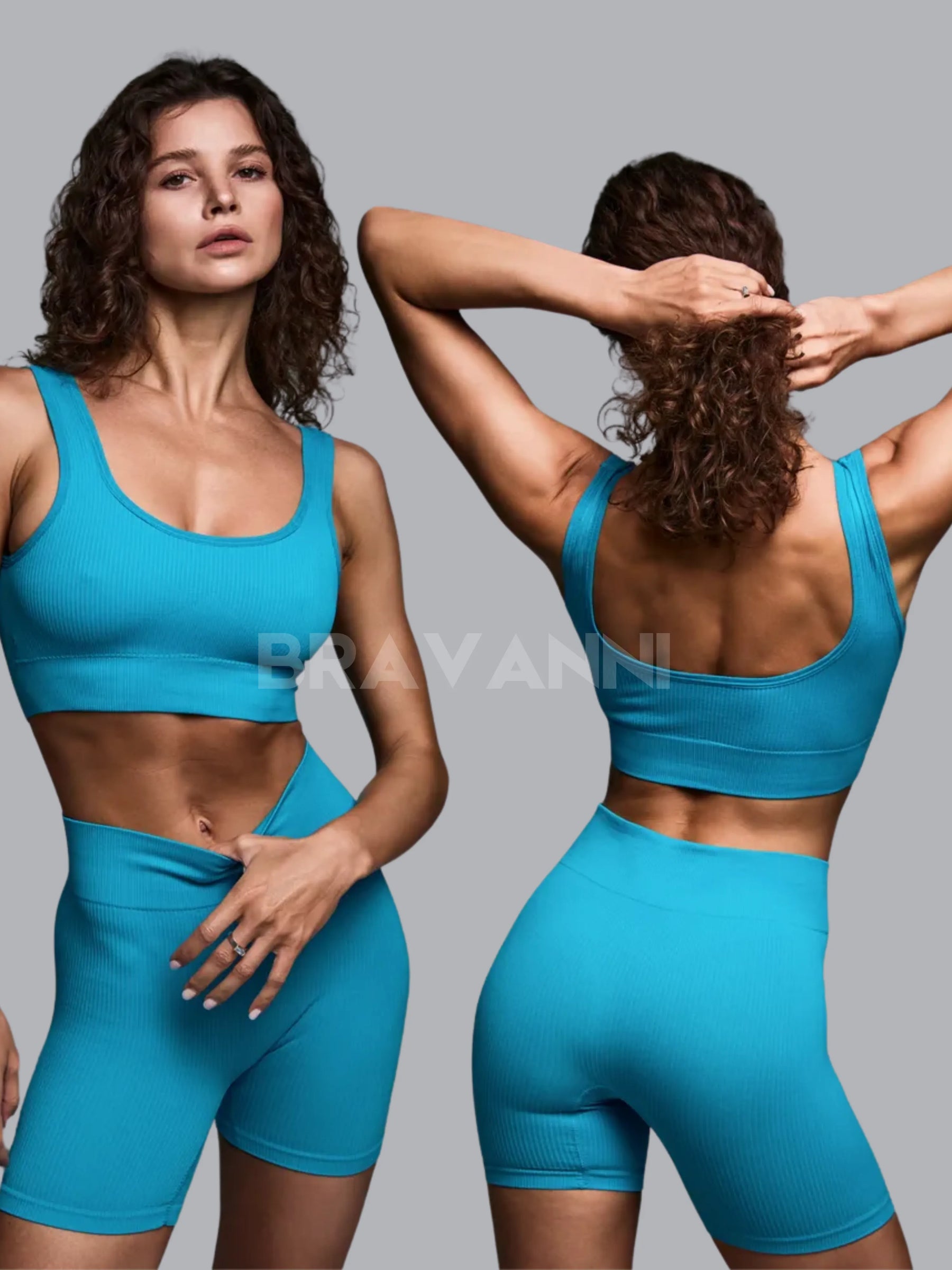 Conjunto Fitness com Top Canelado e Short de Cintura Alta - VibeFit