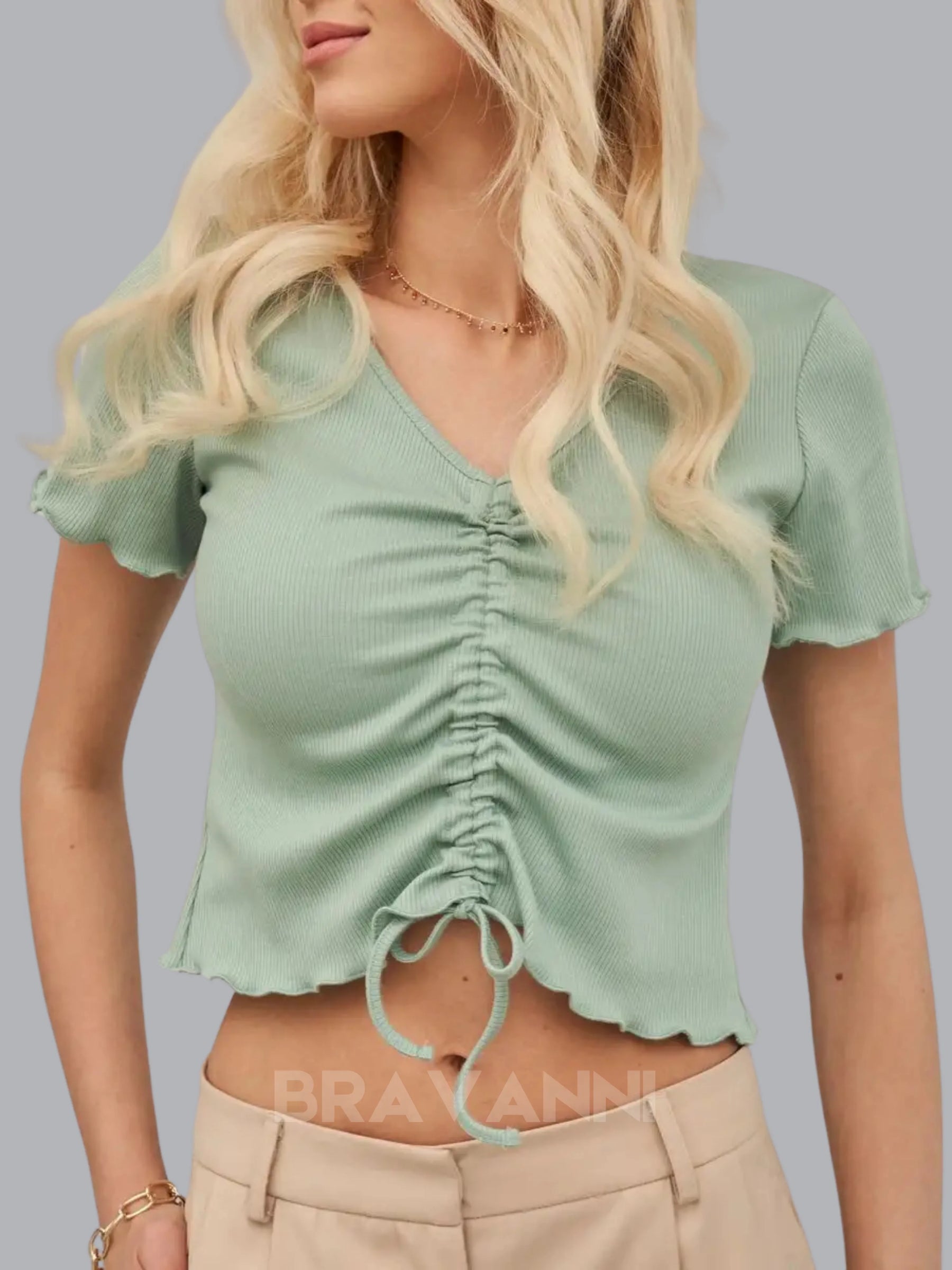Cropped de Malha com Decote em V e Cadarços - VibeLace