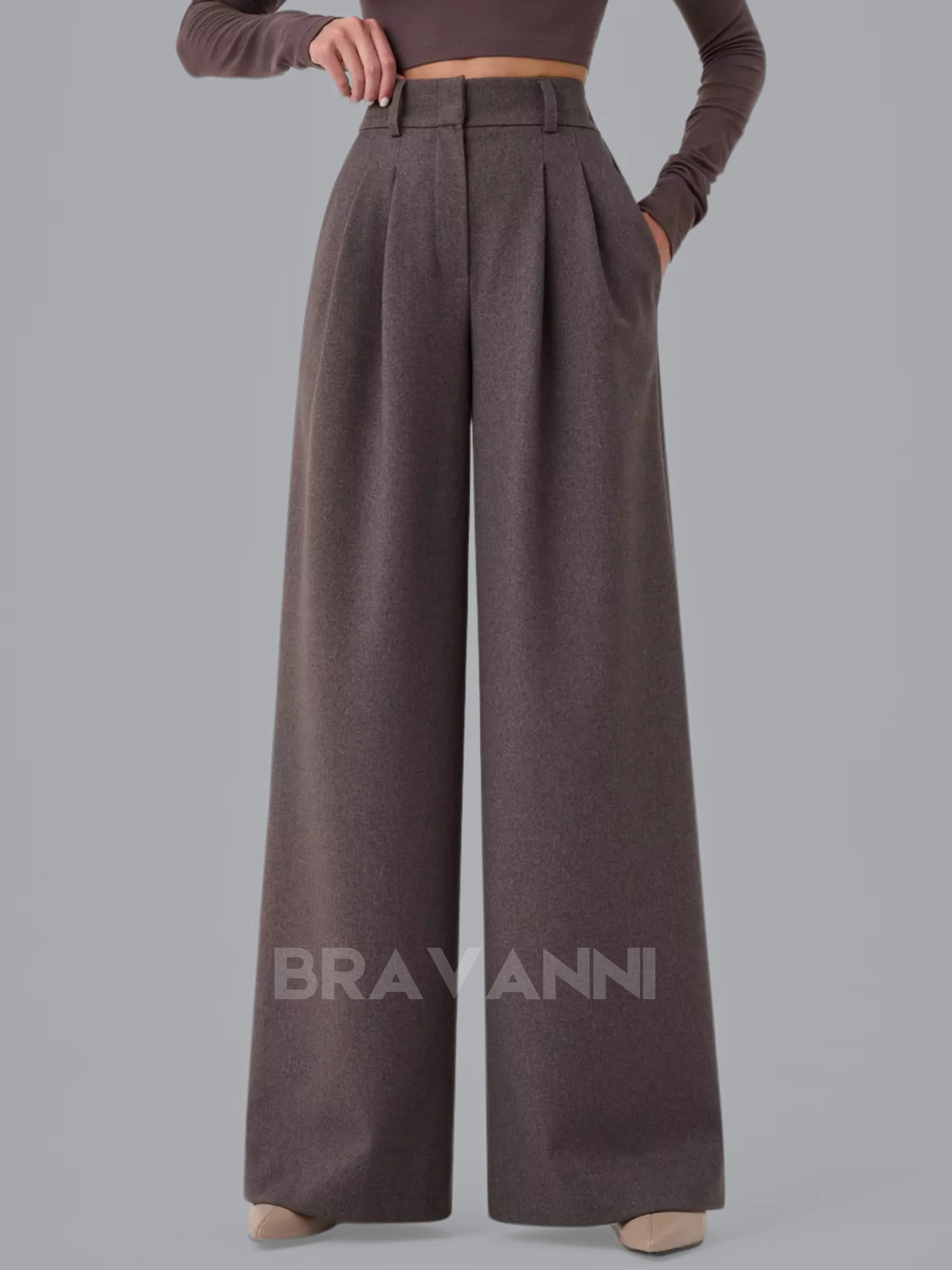 Calça Palazzo de Cintura Alta com Pregas Duplas - FlowGrace