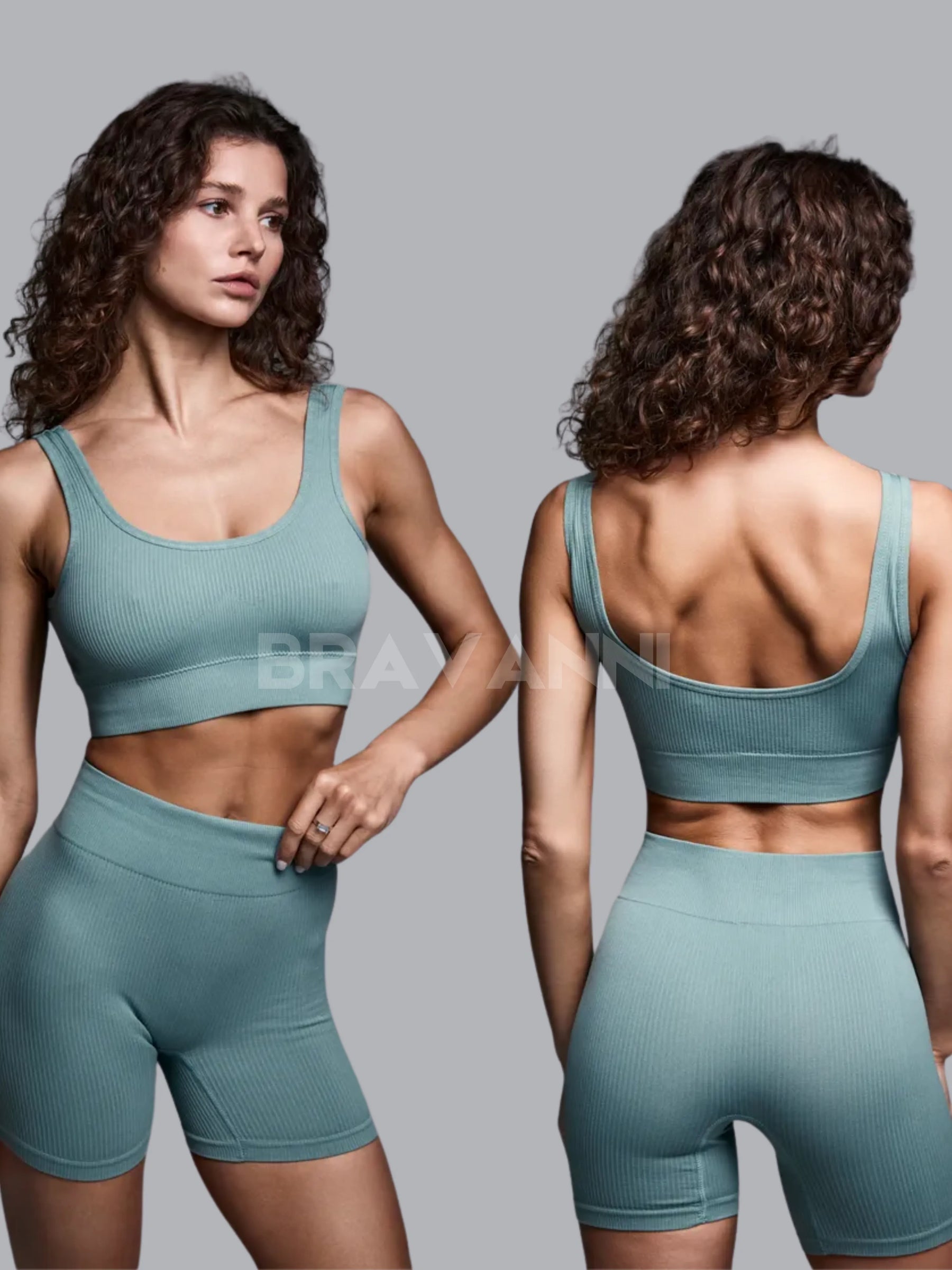 Conjunto Fitness com Top Canelado e Short de Cintura Alta - VibeFit