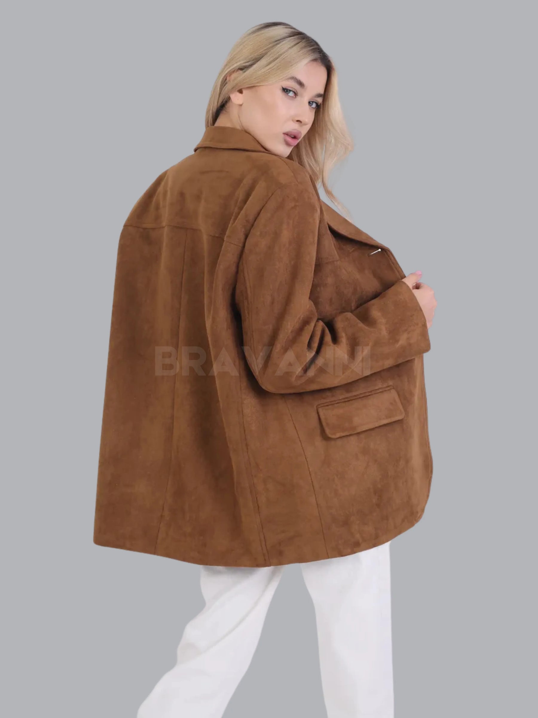 Jaqueta de Camurça Ecológica Oversized com Botões - LuxeLove