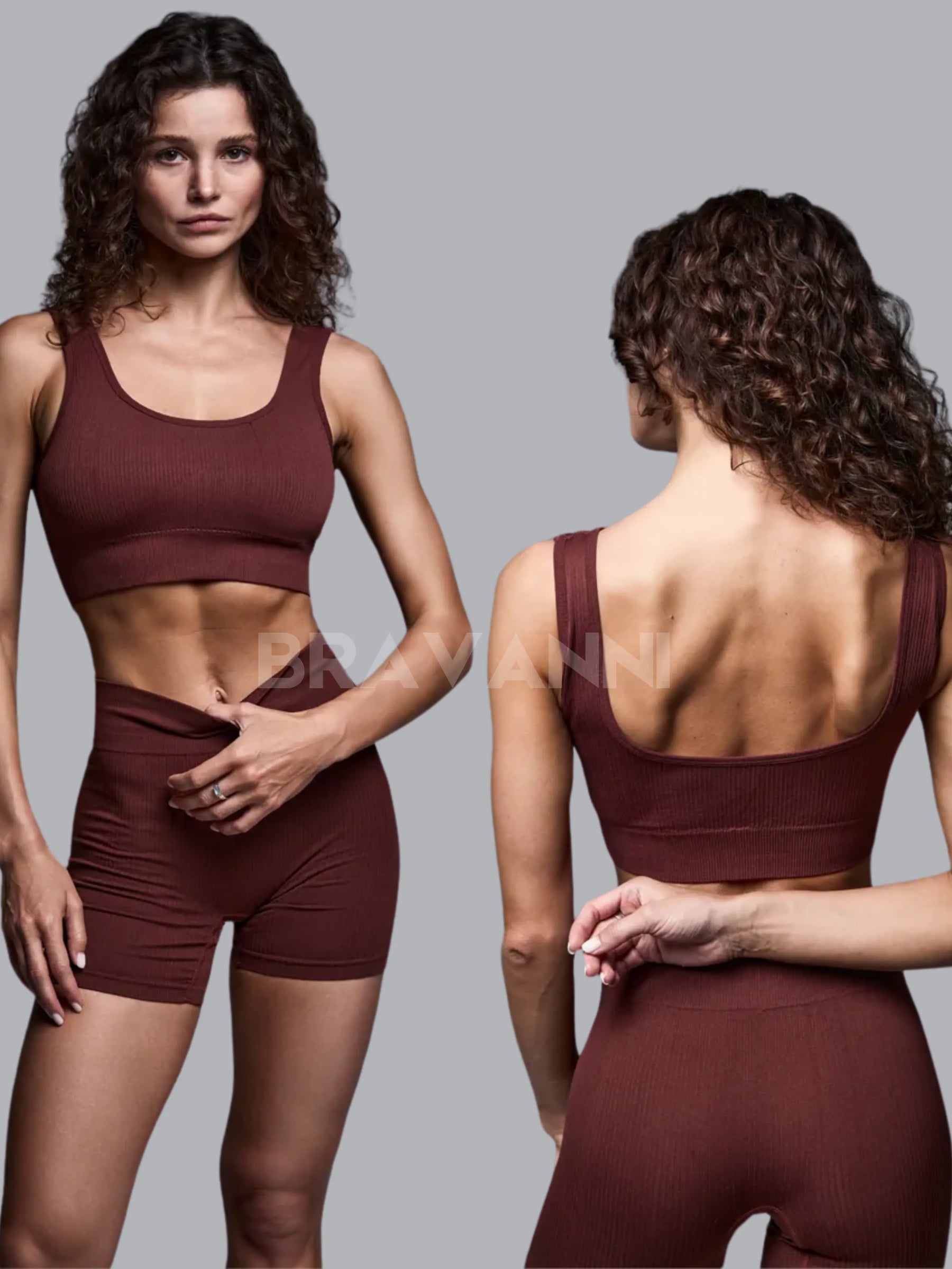 Conjunto Fitness com Top Canelado e Short de Cintura Alta - VibeFit
