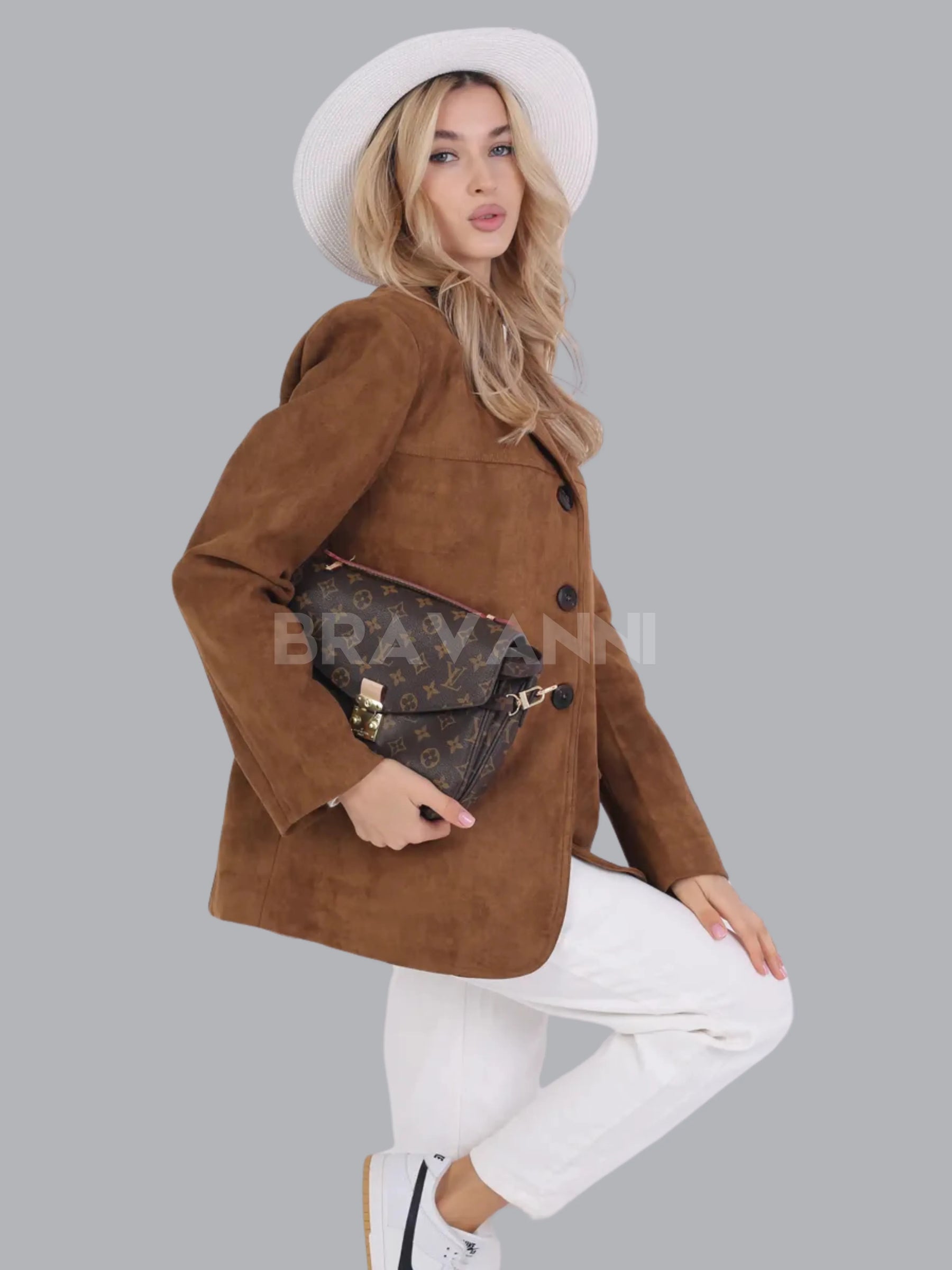 Jaqueta de Camurça Ecológica Oversized com Botões - LuxeLove