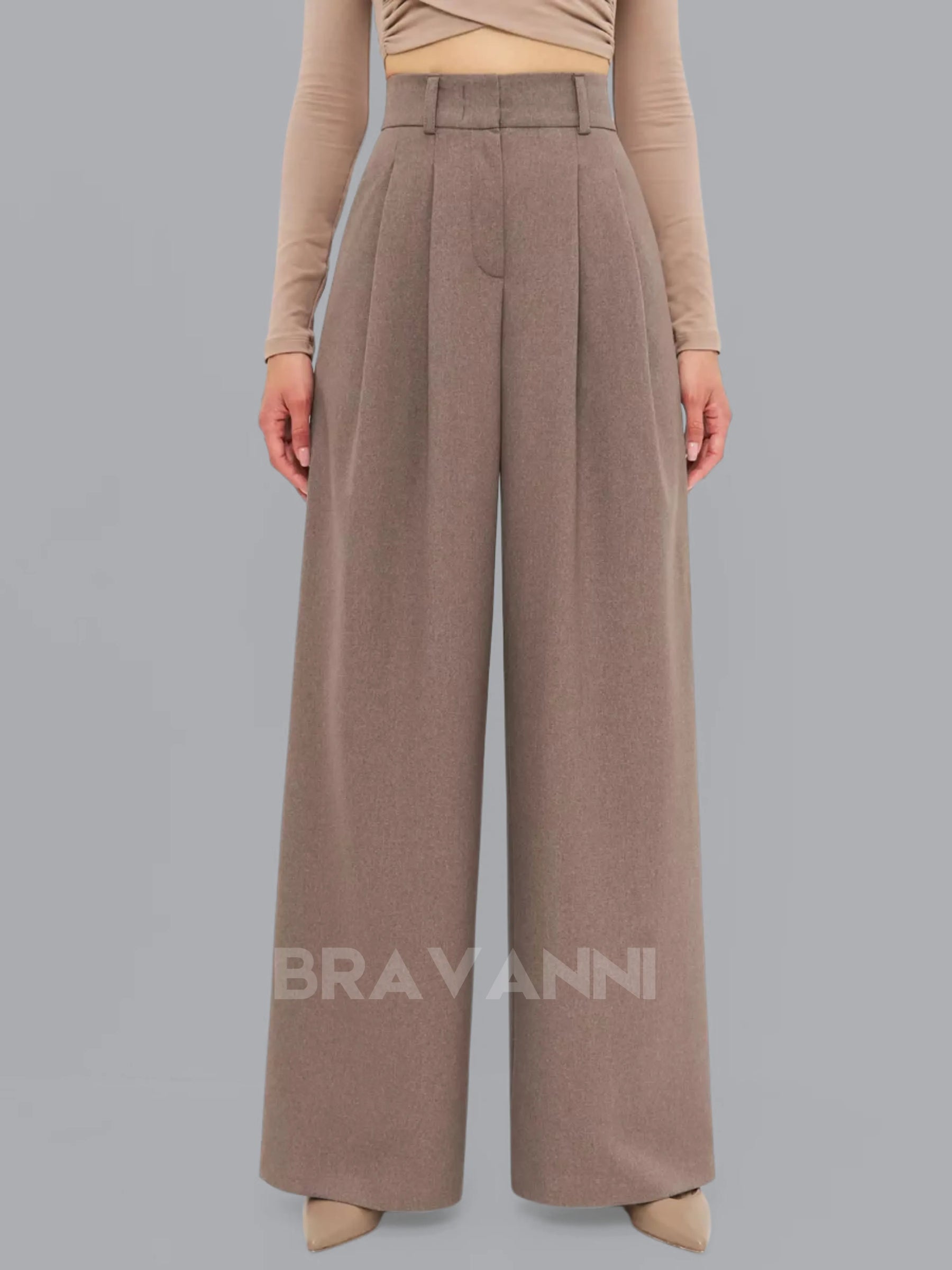 Calça Palazzo de Cintura Alta com Pregas Duplas - FlowGrace