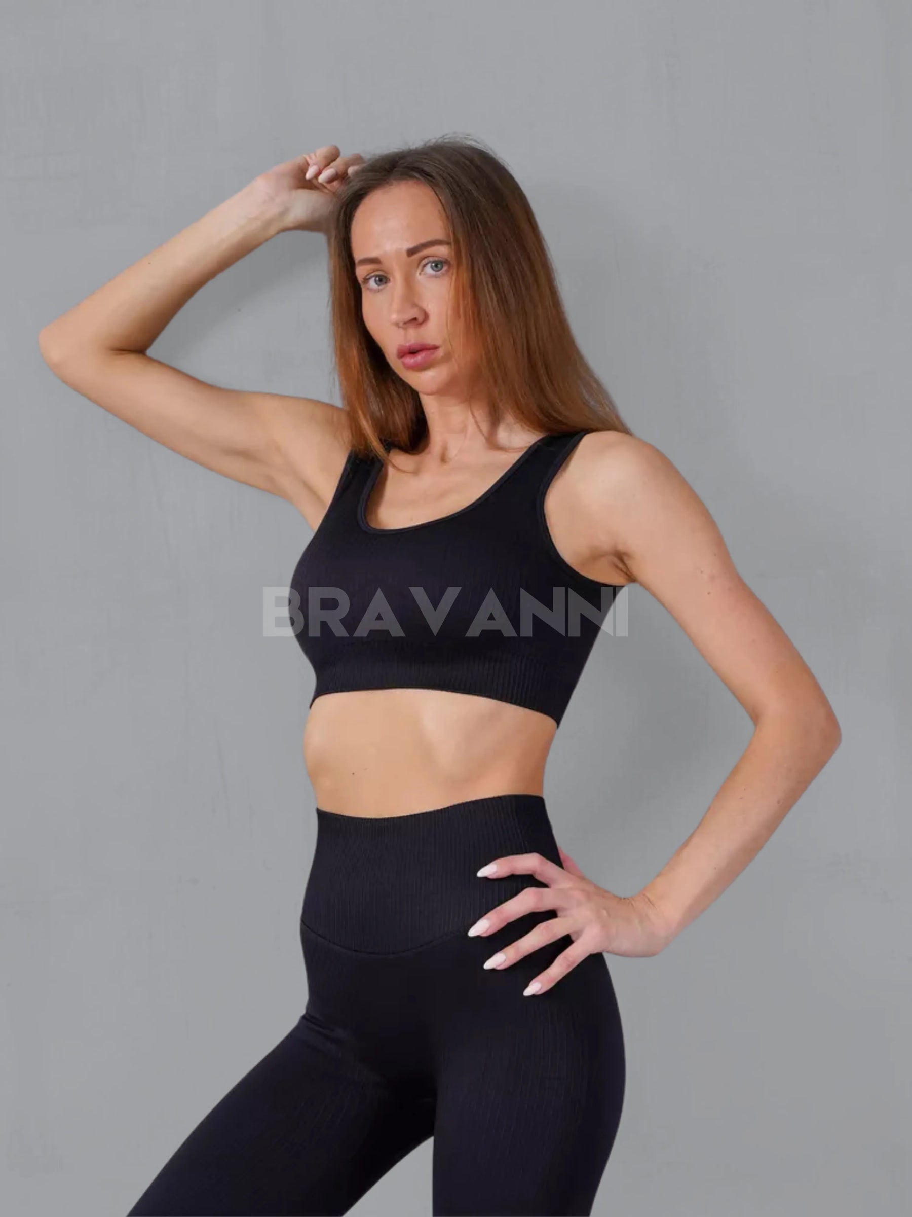 Conjunto Fitness com Top Canelado e Legging de Cintura Alta - VibeActive