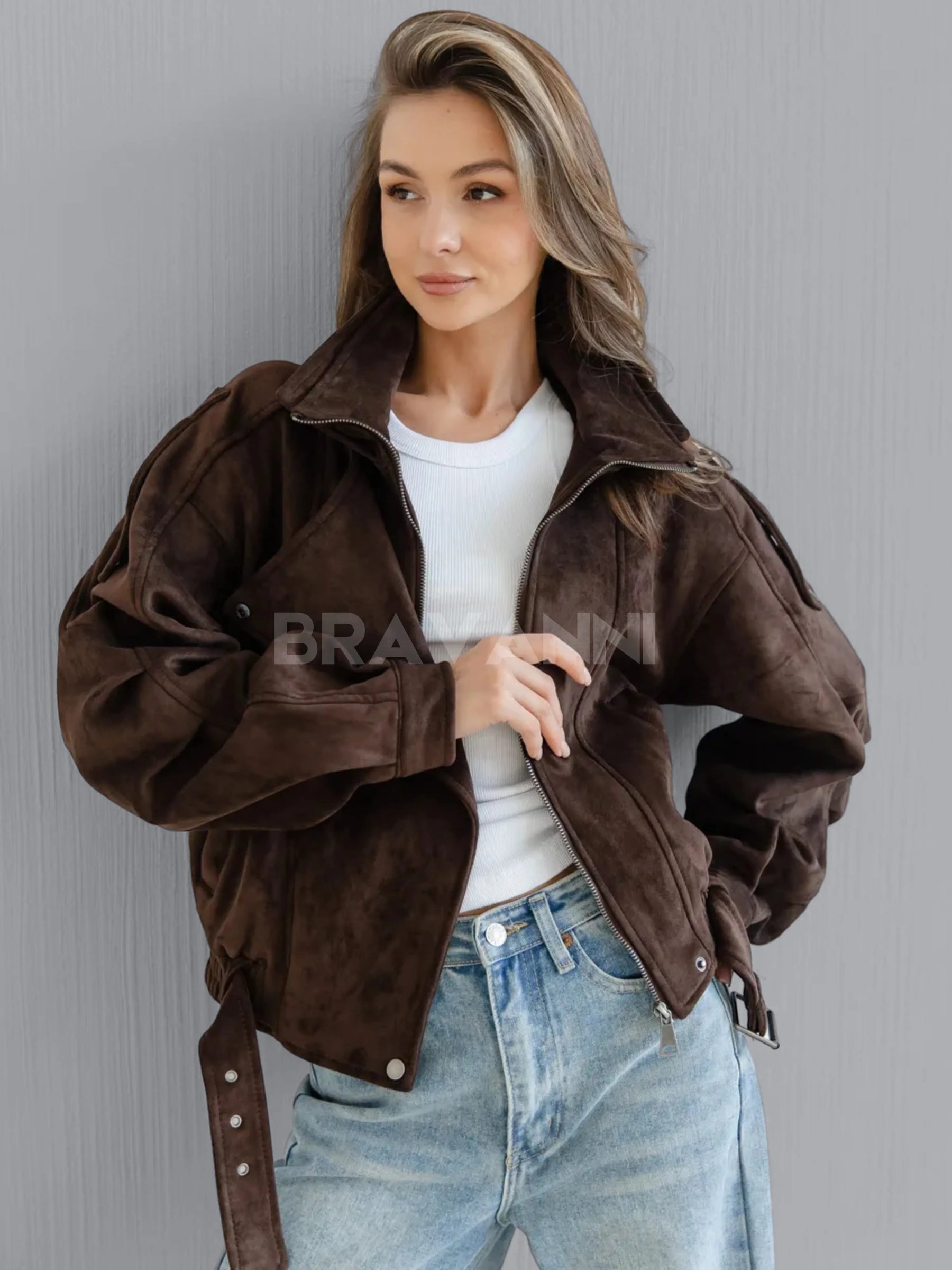 Jaqueta Bomber Oversized com Zíper e Botões - RetroVibe
