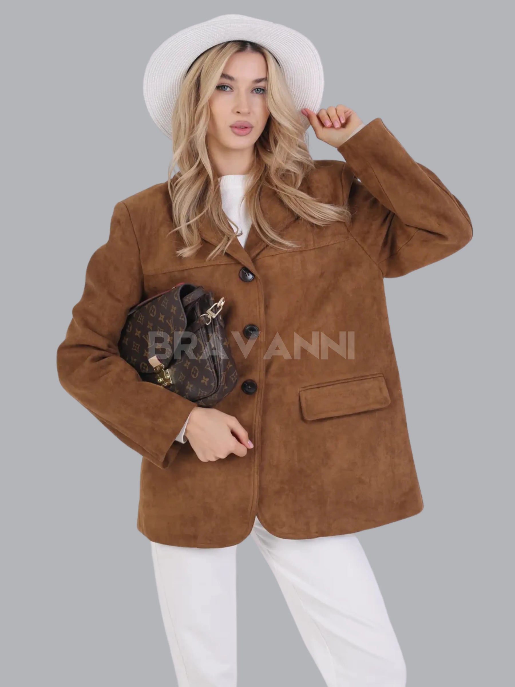 Jaqueta de Camurça Ecológica Oversized com Botões - LuxeLove