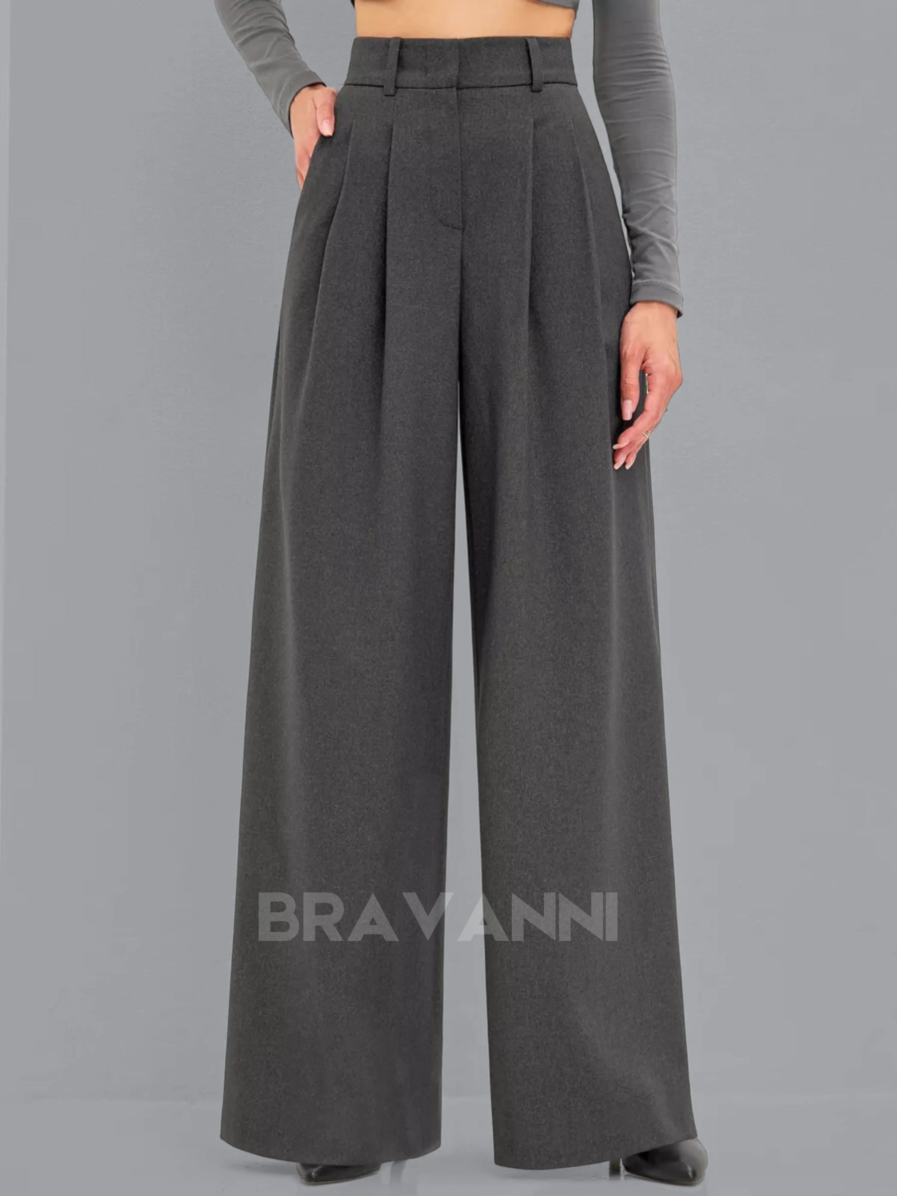 Calça Palazzo de Cintura Alta com Pregas Duplas - FlowGrace