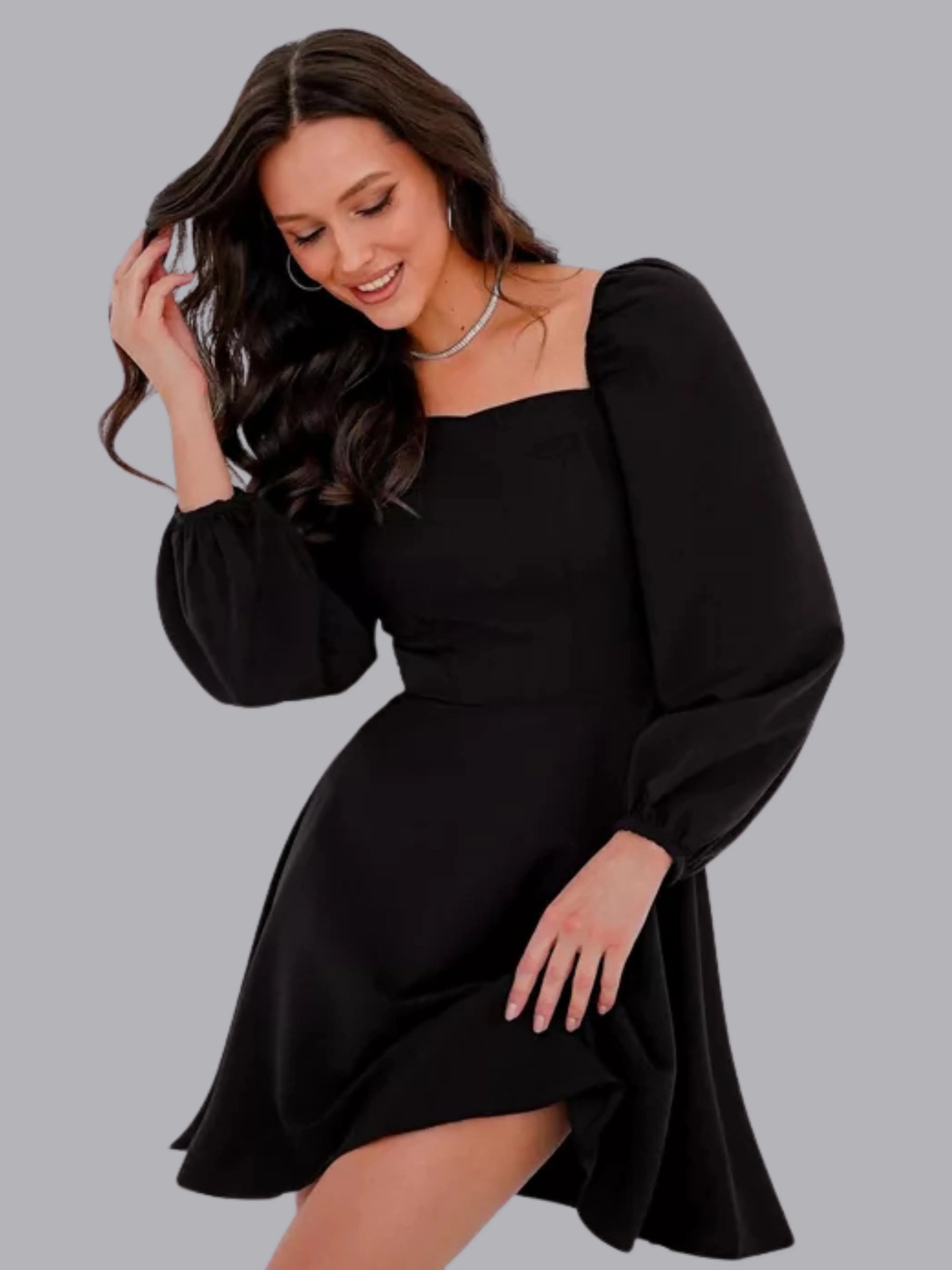 Vestido Feminino Manga Longa Bufante com Decote Quadrado - AirGlow