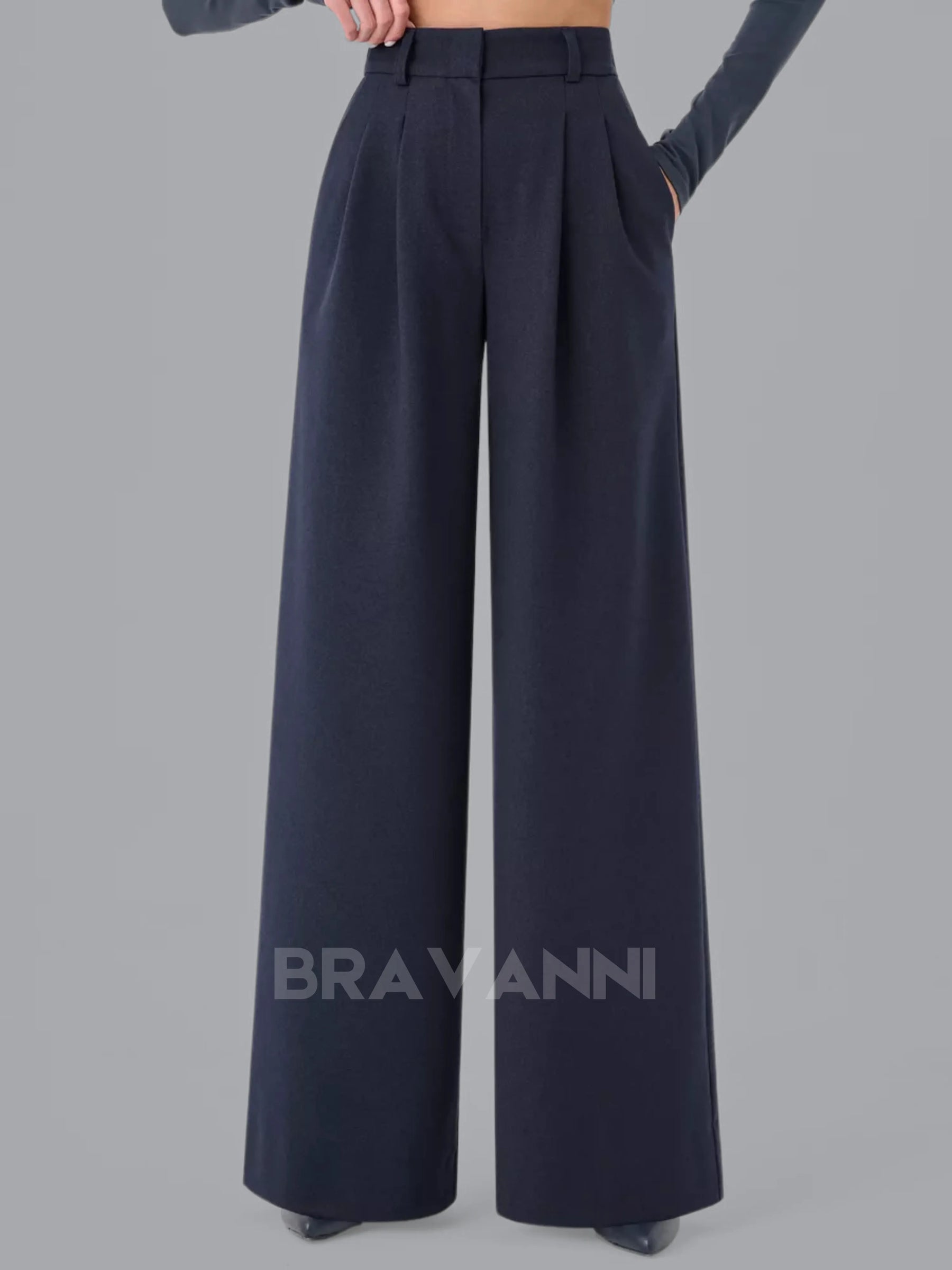 Calça Palazzo de Cintura Alta com Pregas Duplas - FlowGrace