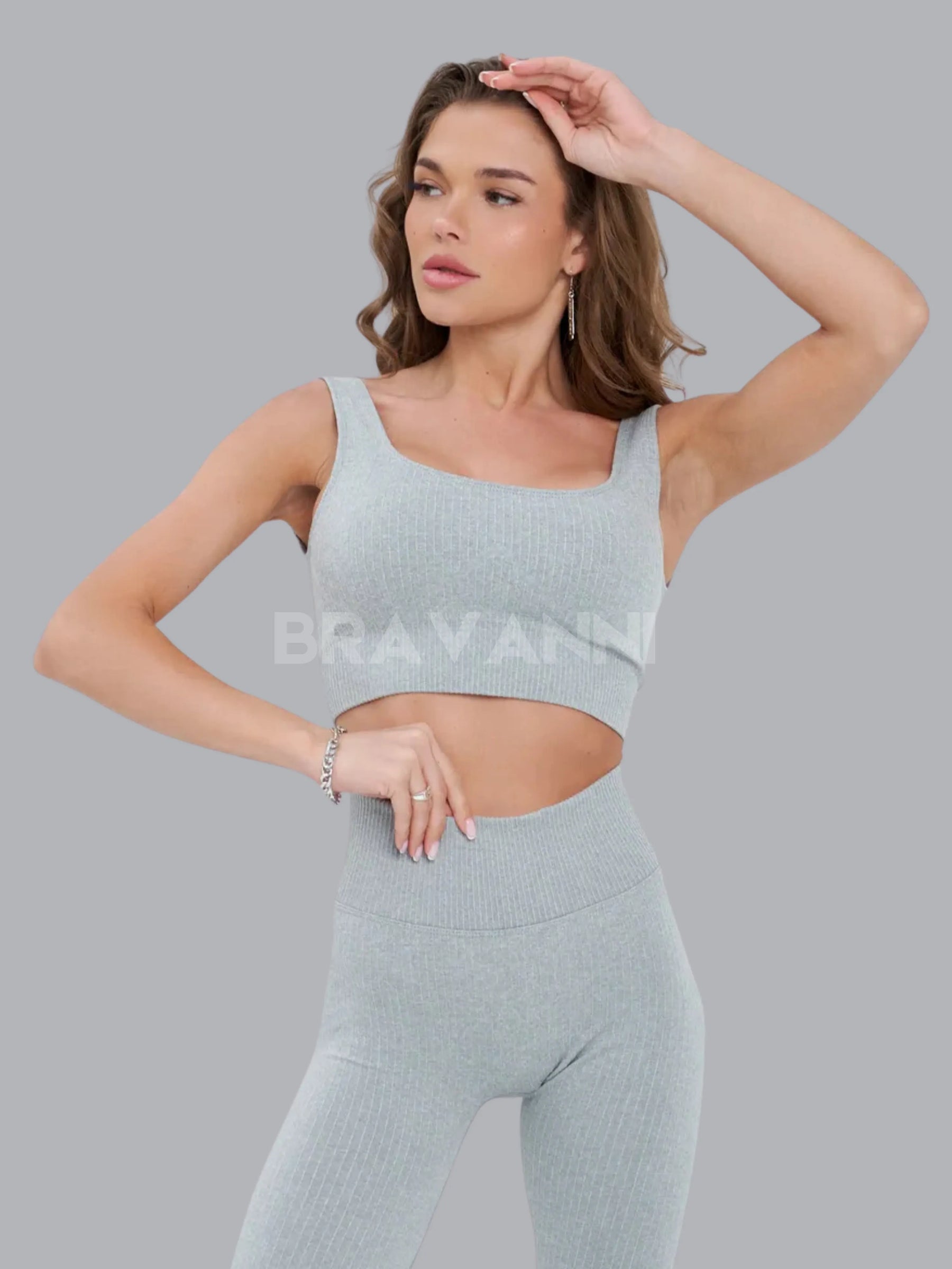 Conjunto Fitness com Top Canelado e Legging de Cintura Alta - VibeActive