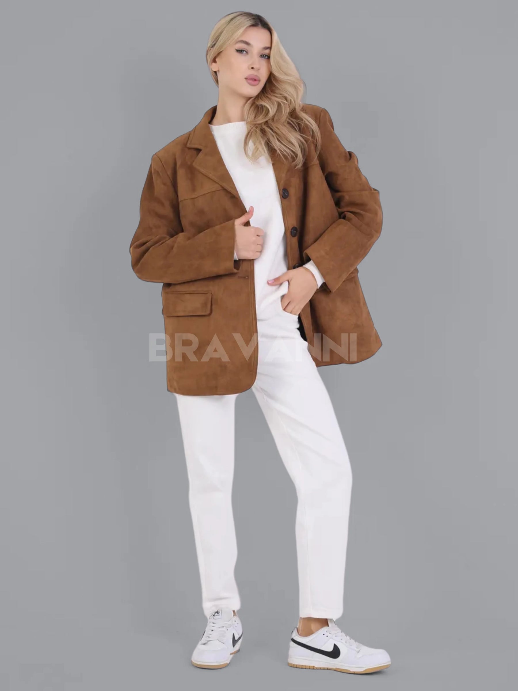 Jaqueta de Camurça Ecológica Oversized com Botões - LuxeLove
