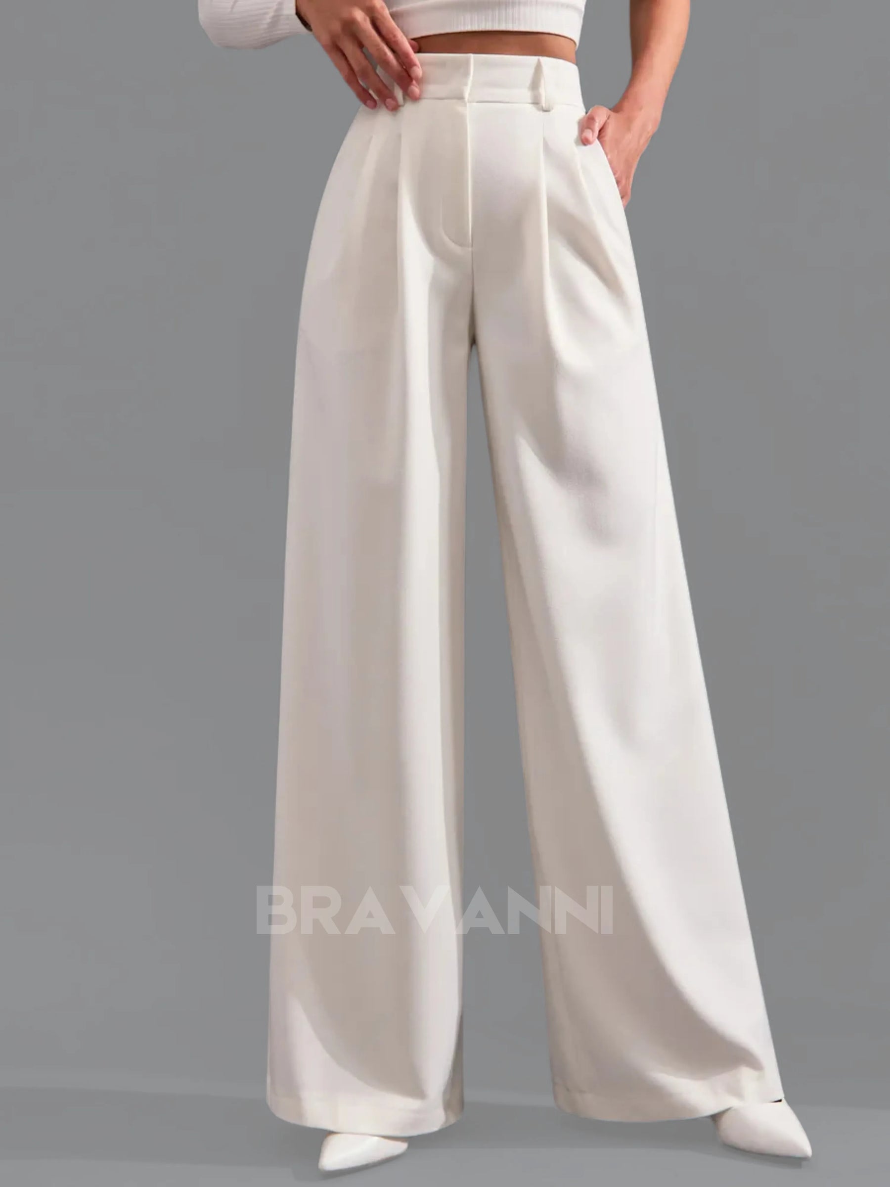 Calça Palazzo de Cintura Alta com Pregas Duplas - FlowGrace
