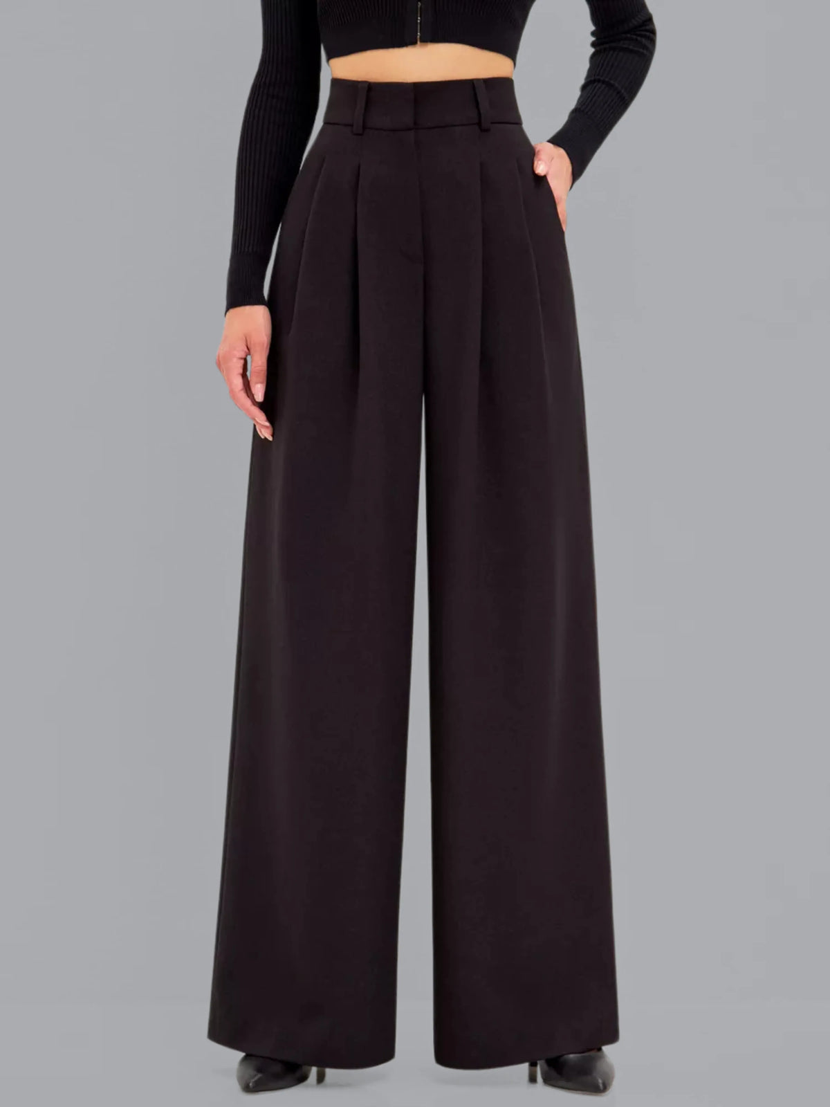 Calça Palazzo de Cintura Alta com Pregas Duplas - FlowGrace