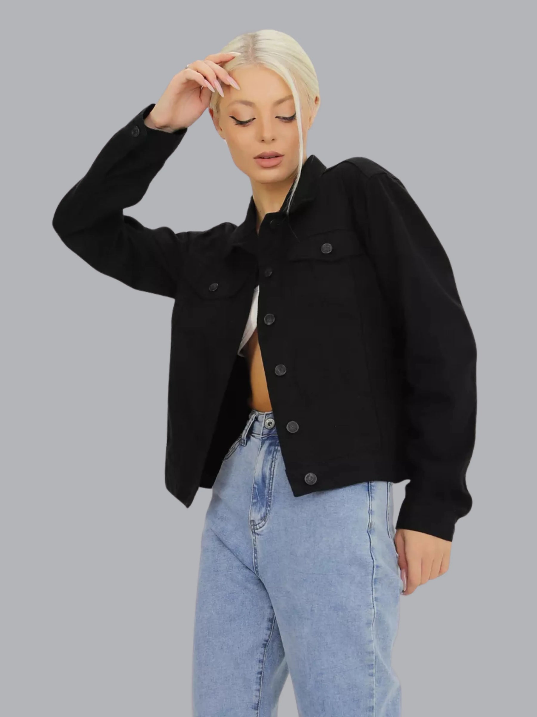 Jaqueta Jeans Oversized com Bolsos Laterais - FreeVibe