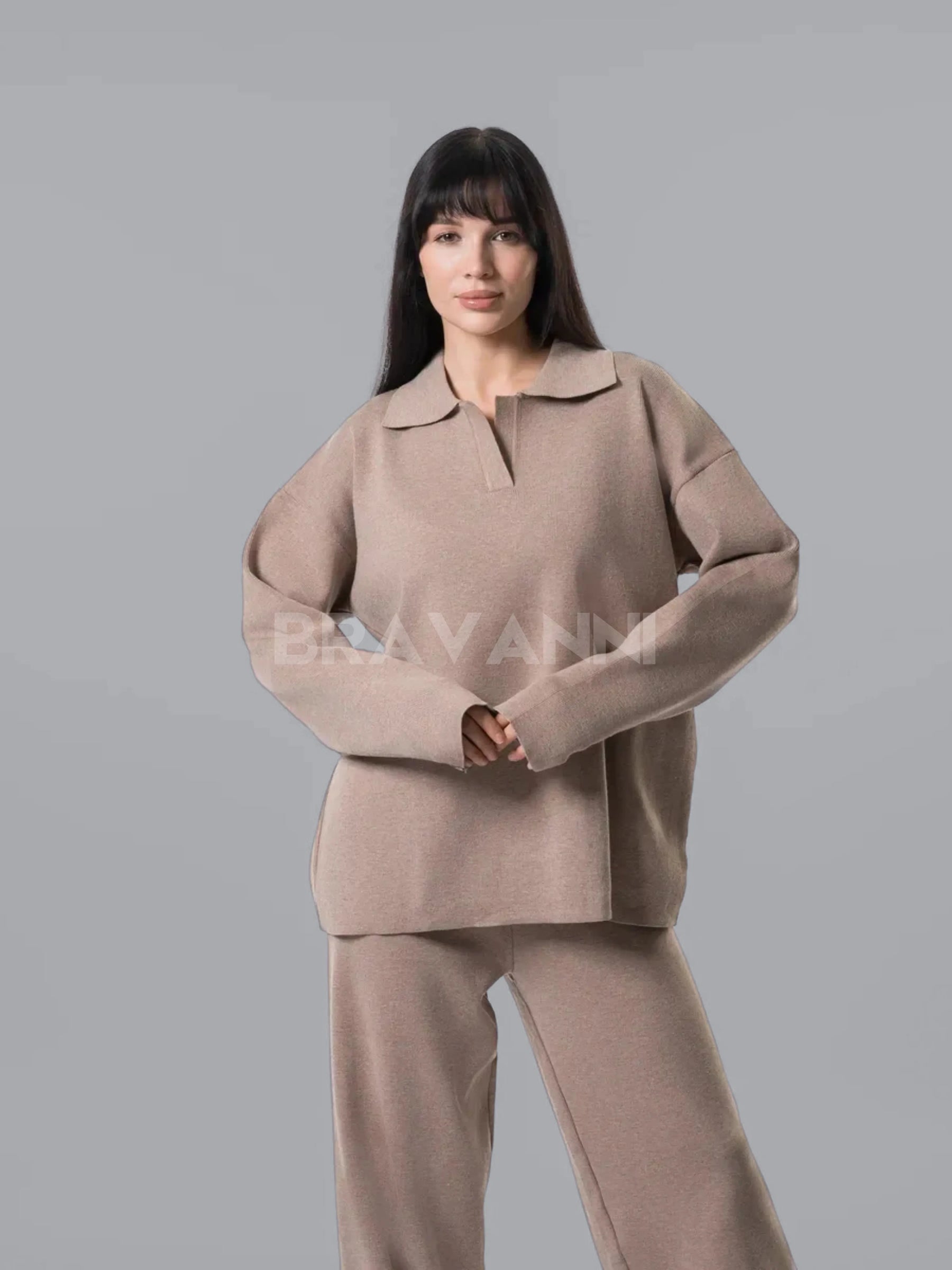 Conjunto de Malha com Calças e Suéter Semi-Ajustado - CozyChic