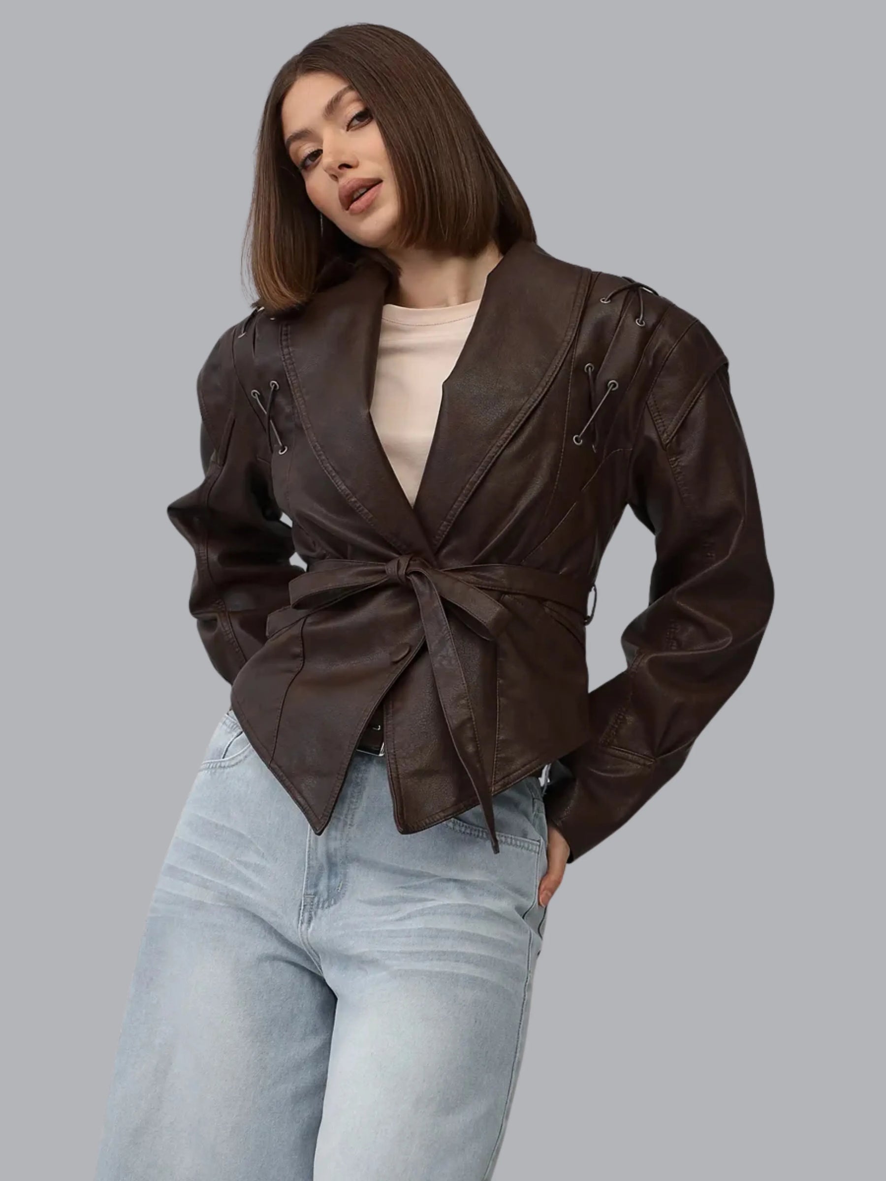 Jaqueta Biker Oversized com Cinto e Botões - BoldChic