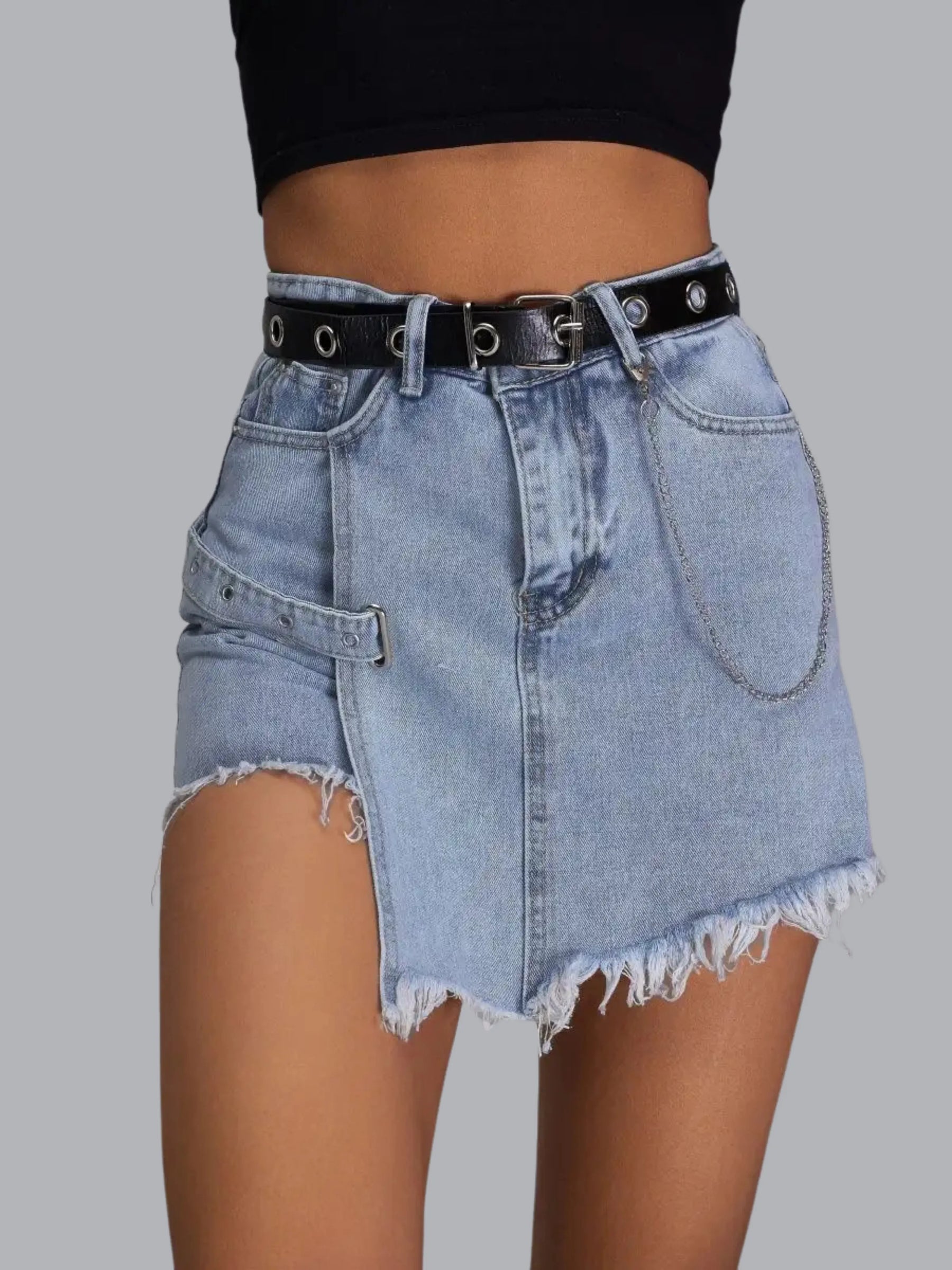 Saia-Shorts Jeans com Cintura Alta - TrendVibe
