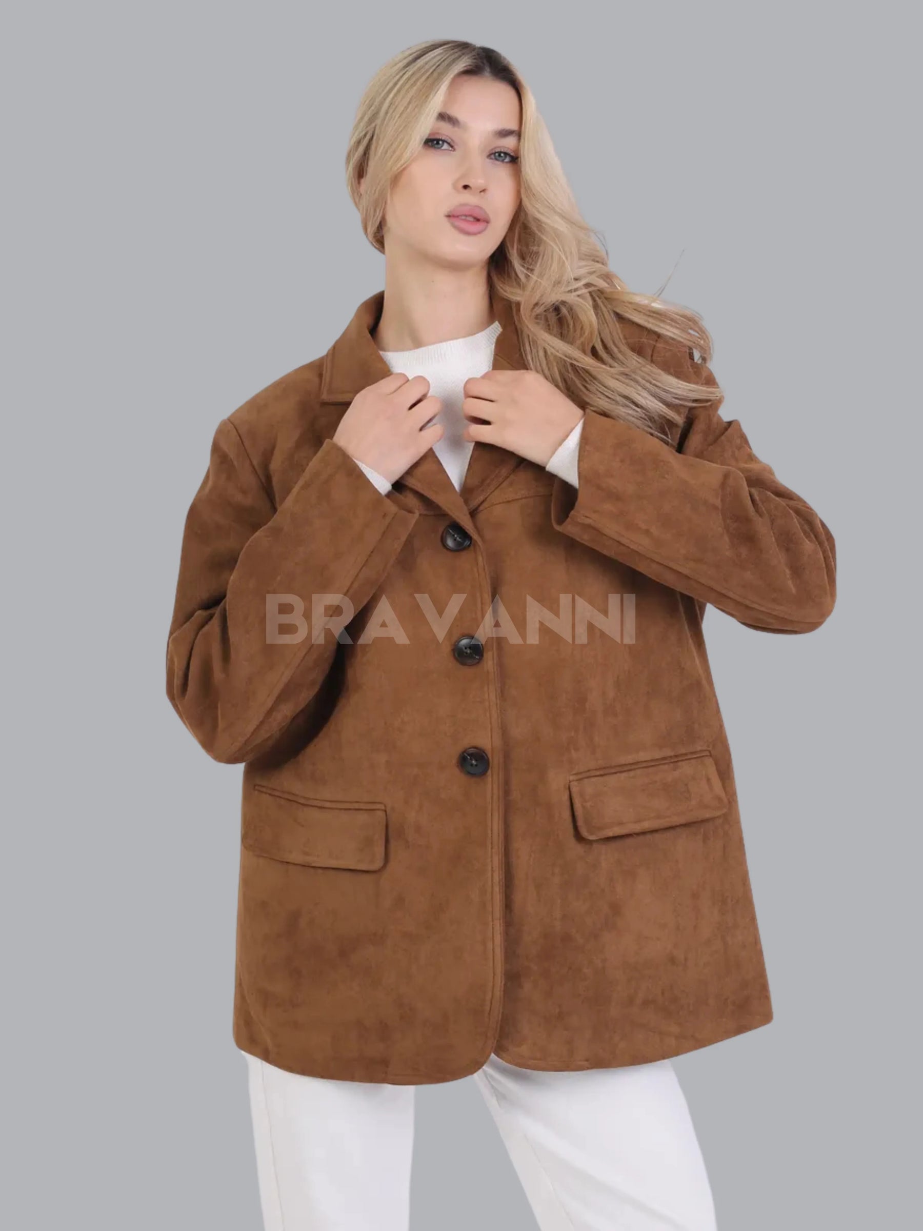 Jaqueta de Camurça Ecológica Oversized com Botões - LuxeLove