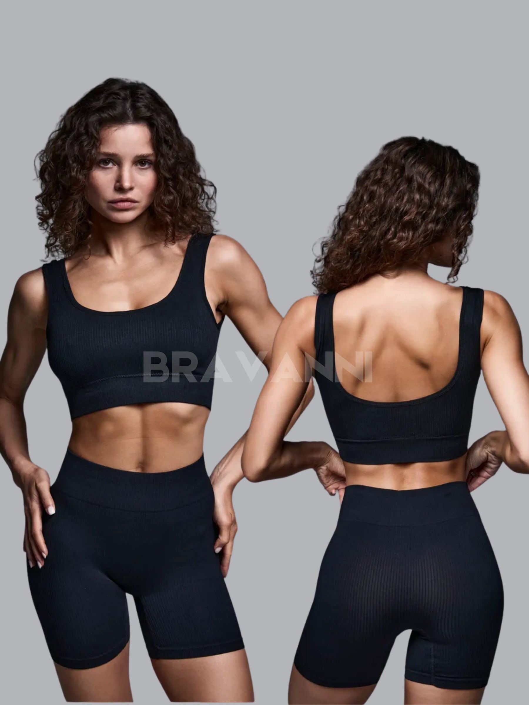 Conjunto Fitness com Top Canelado e Short de Cintura Alta - VibeFit