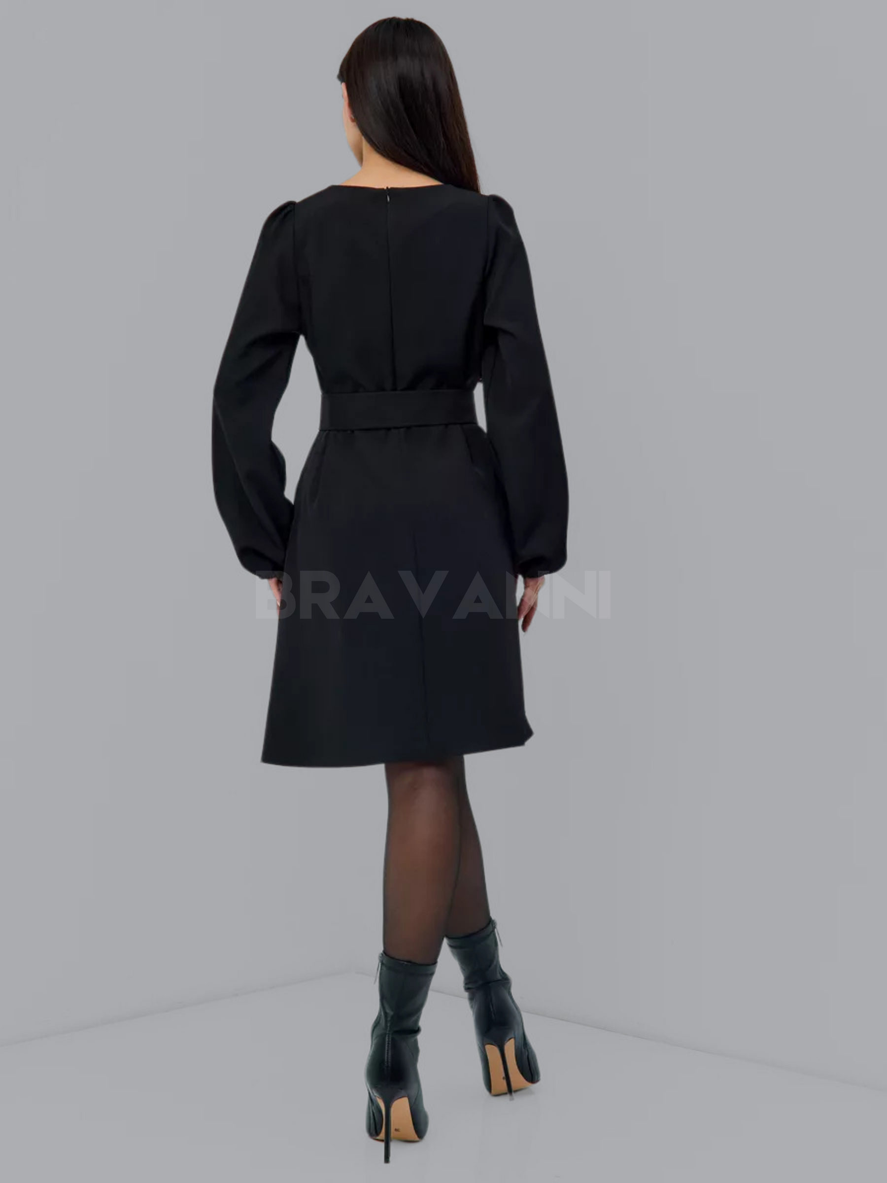 Vestido Midi A-Line com Cintura Alta e Franzidos - FlowRise