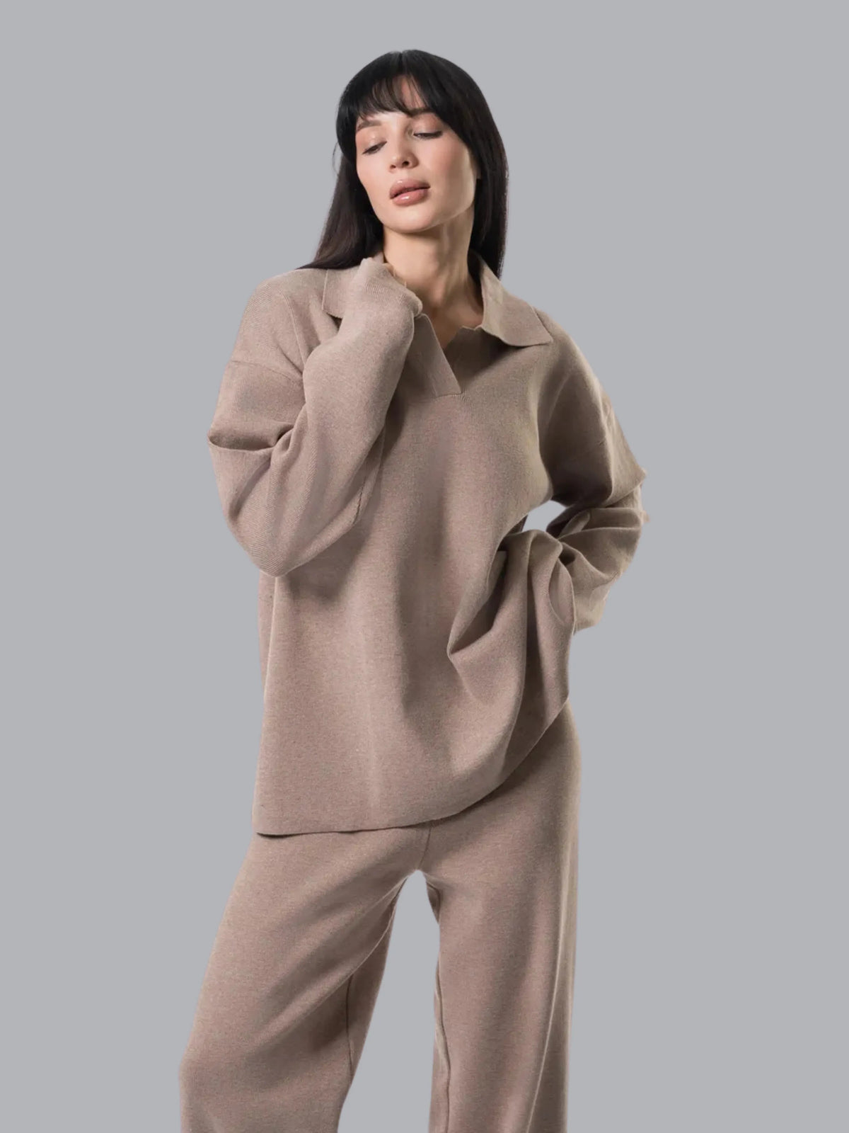 Conjunto de Malha com Calças e Suéter Semi-Ajustado - CozyChic