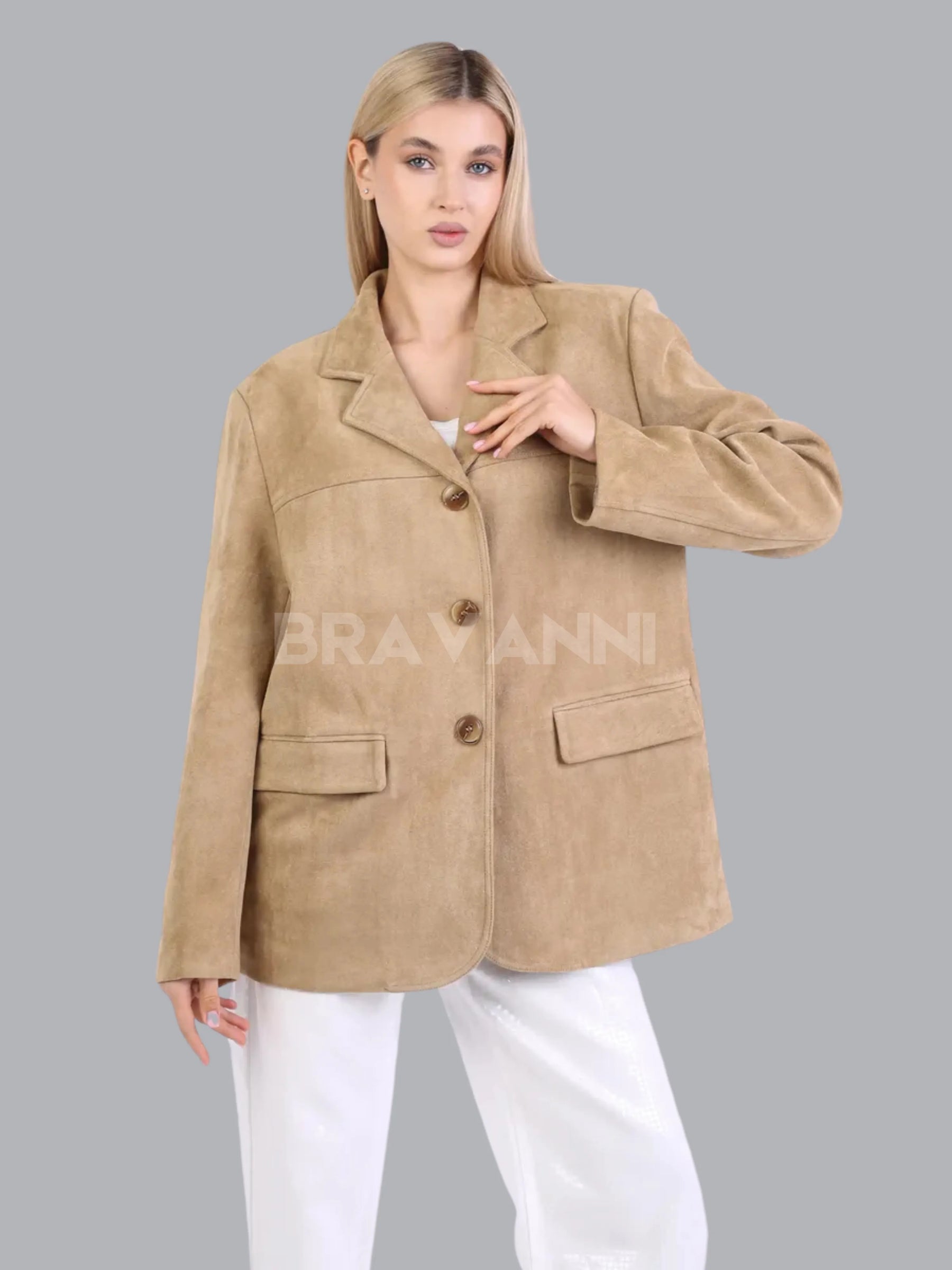 Jaqueta de Camurça Ecológica Oversized com Botões - LuxeLove