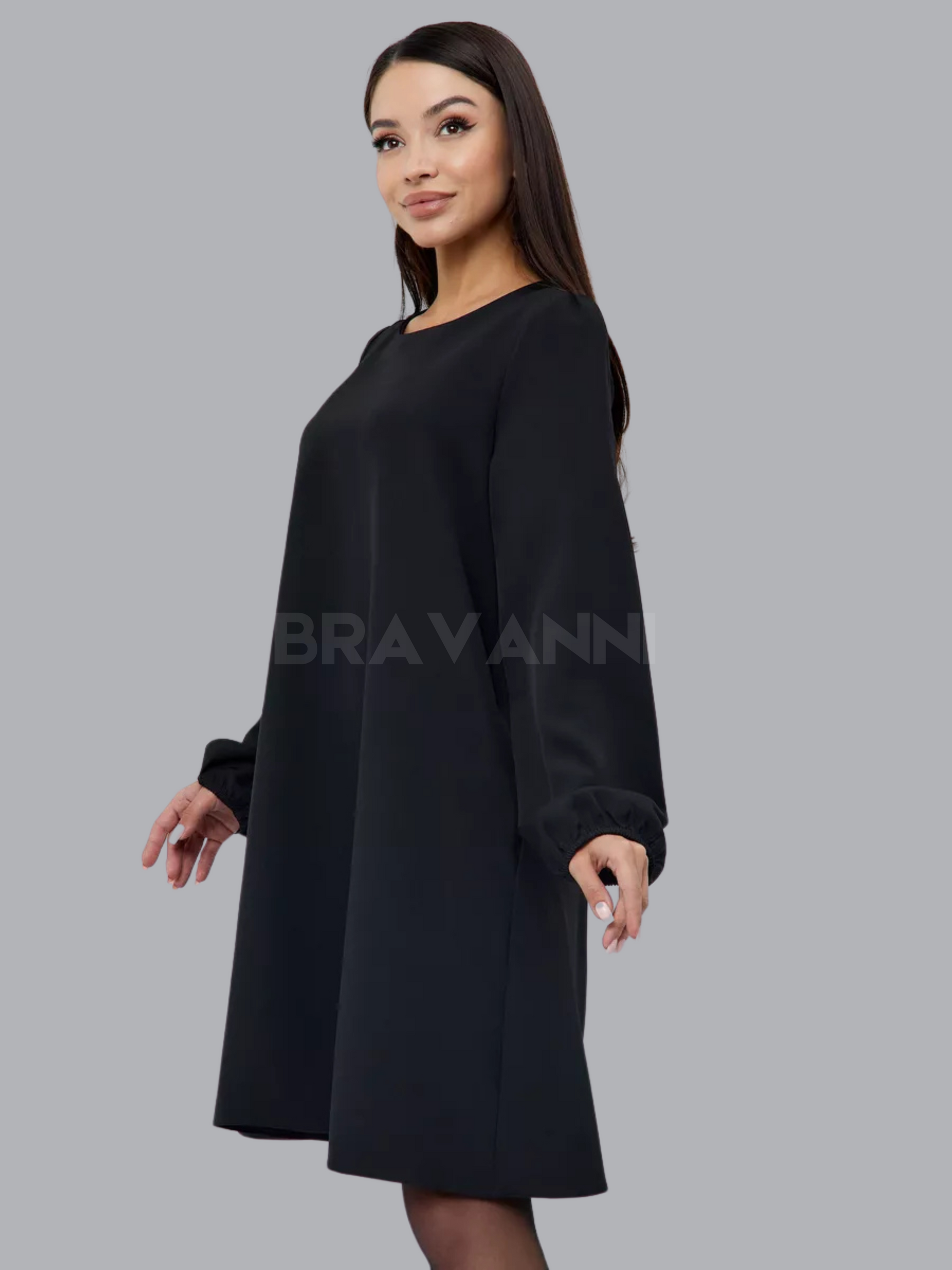 Vestido Midi A-Line com Cintura Alta e Franzidos - FlowRise