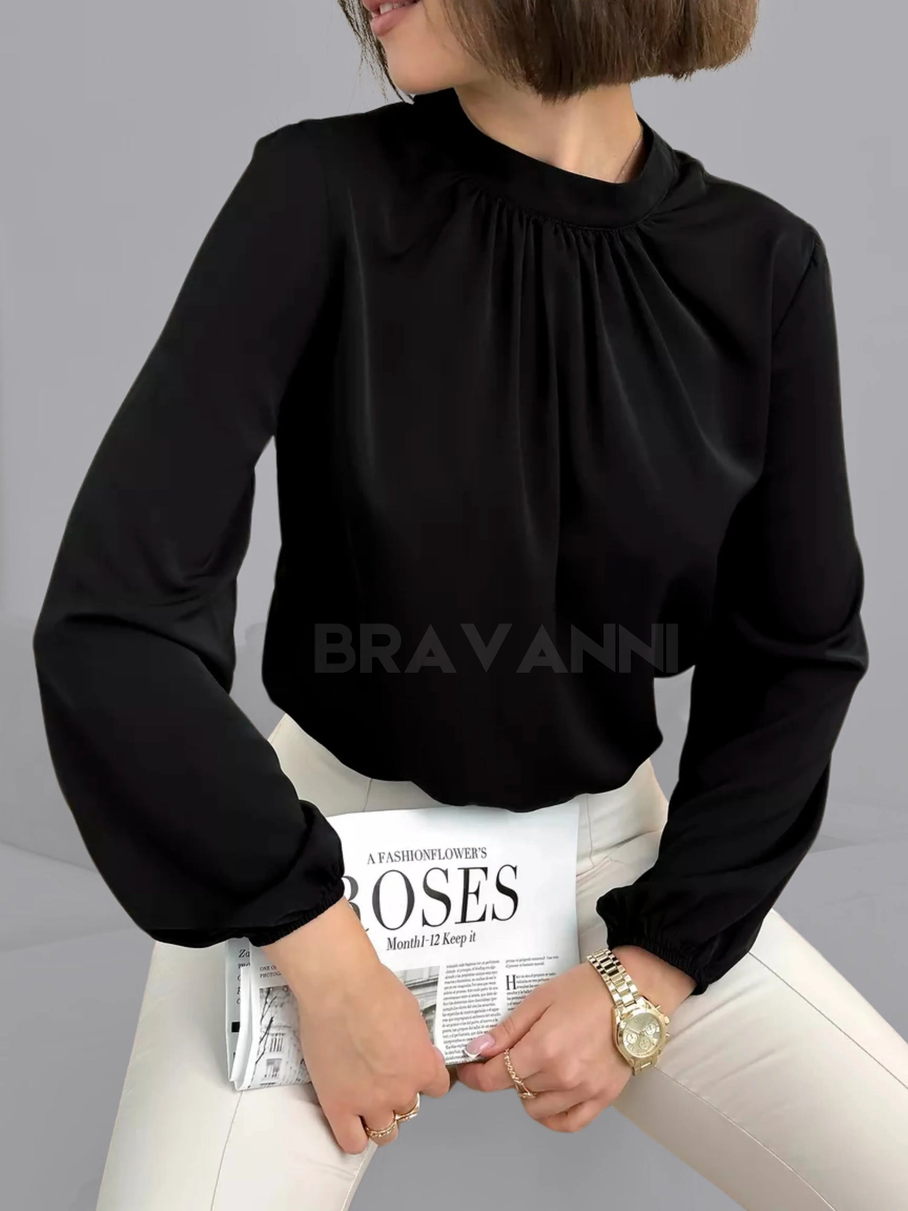Blusa Feminina de Linho com Fita de Cetim e Botões - RetroFlow