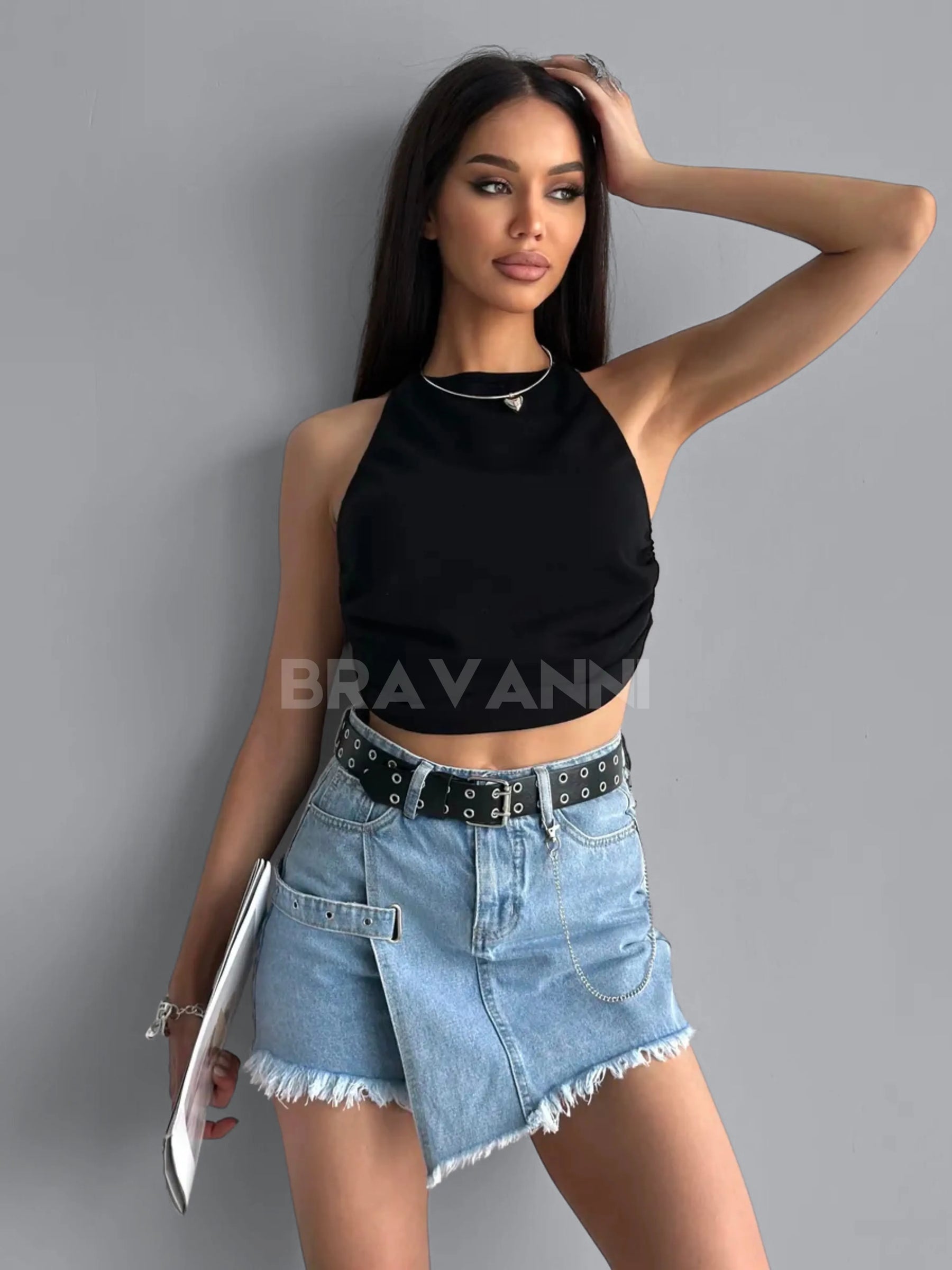 Saia-Shorts Jeans com Cintura Alta - TrendVibe
