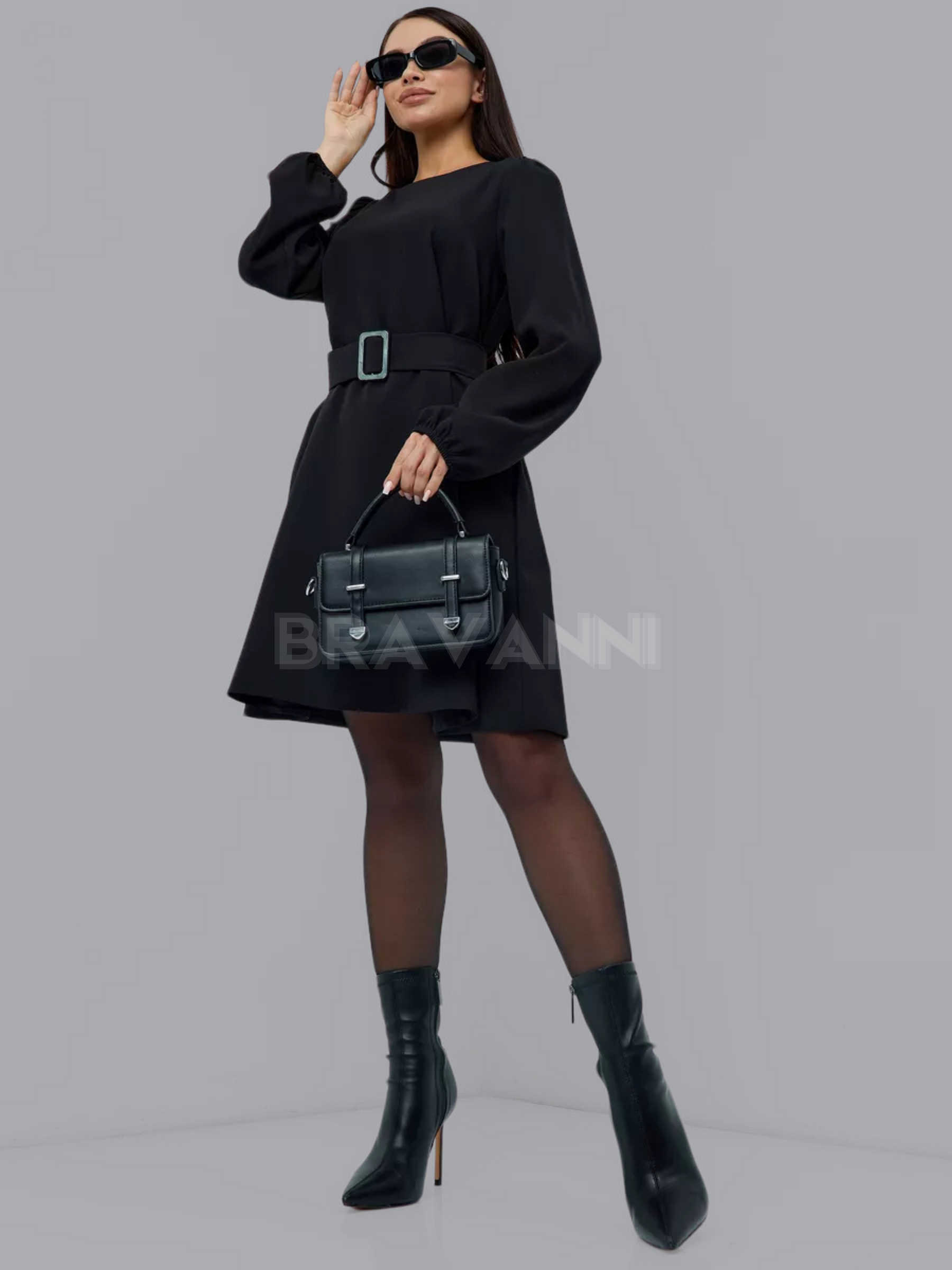 Vestido Midi A-Line com Cintura Alta e Franzidos - FlowRise