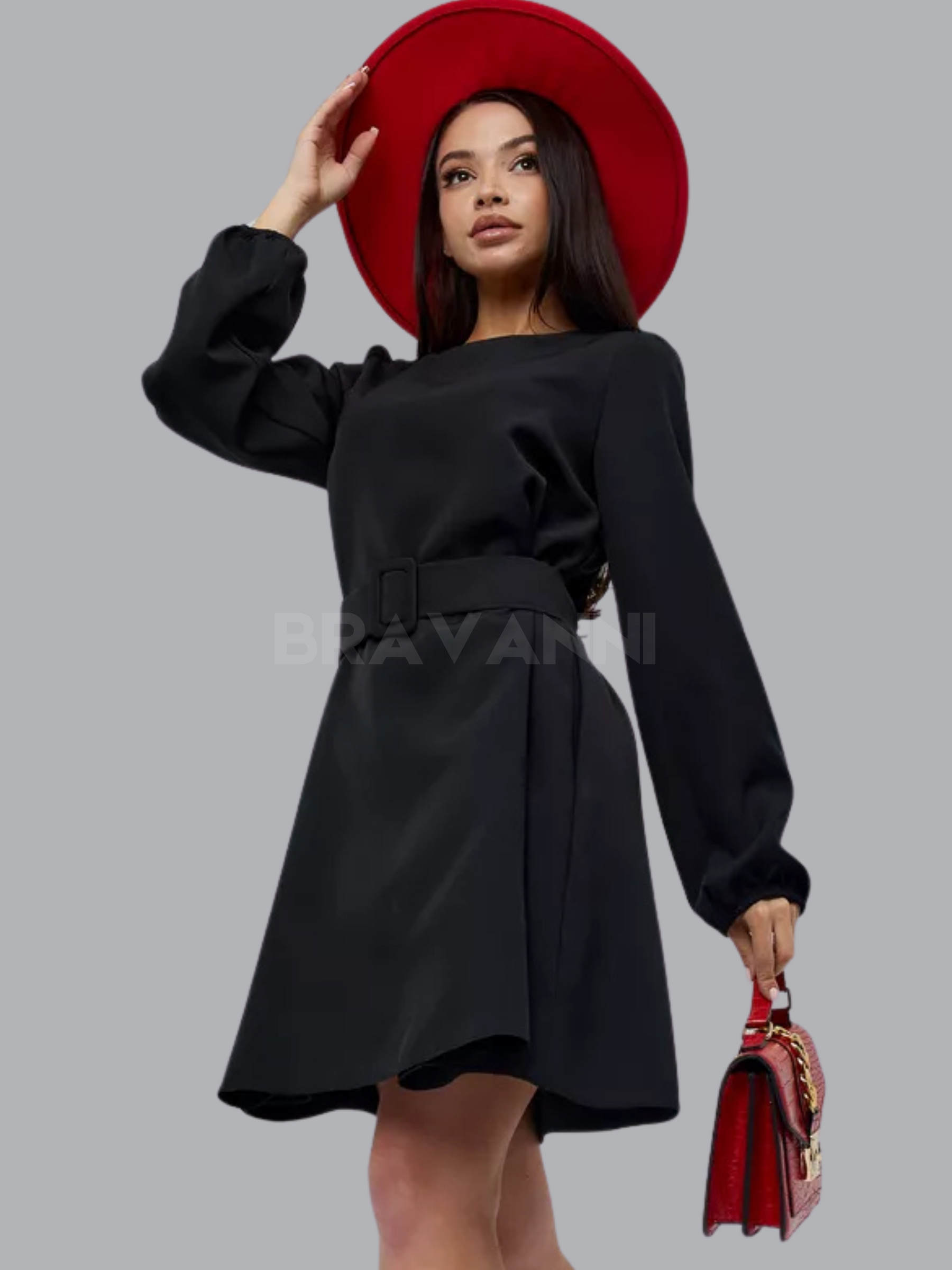 Vestido Midi A-Line com Cintura Alta e Franzidos - FlowRise