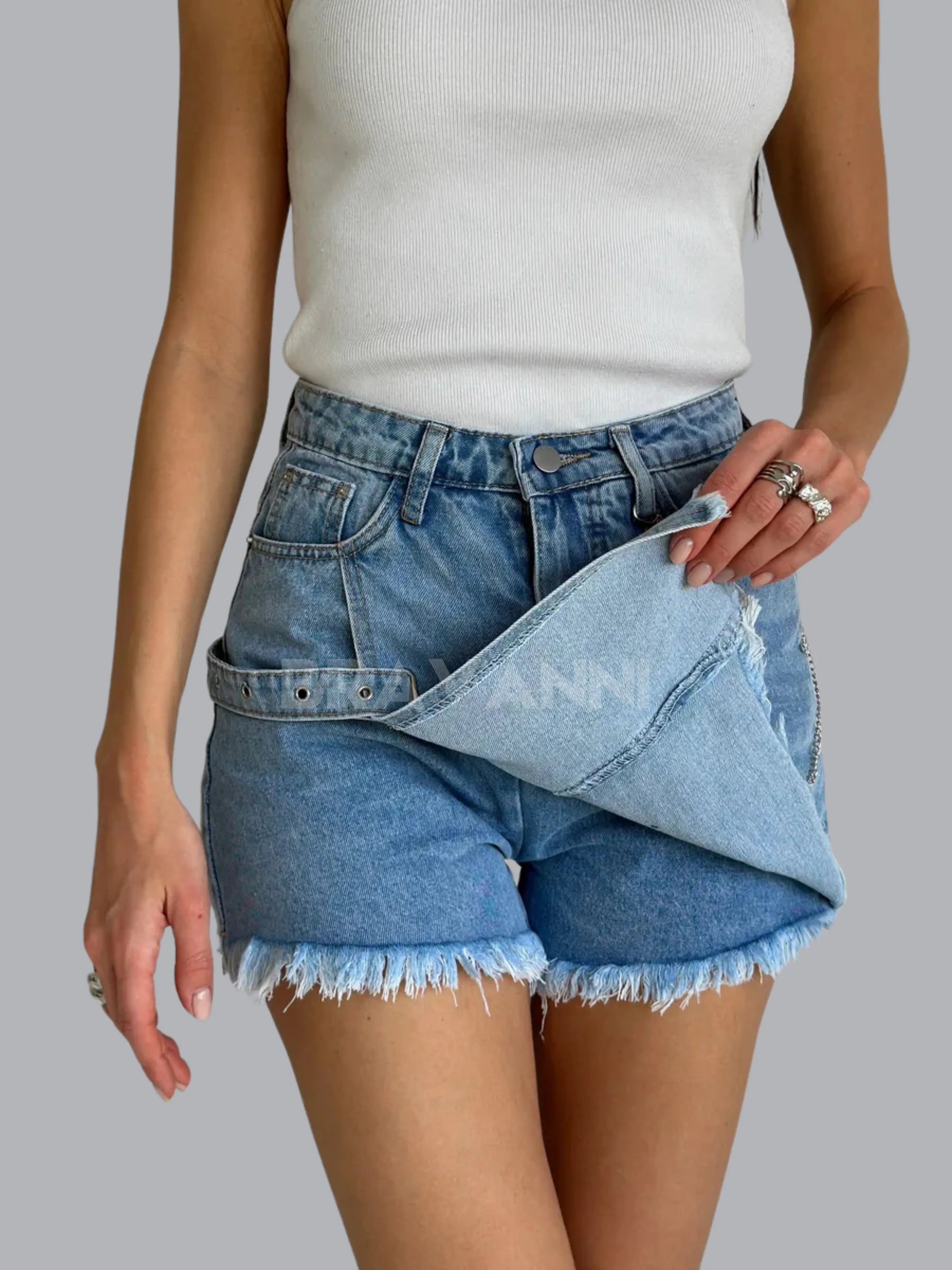 Saia-Shorts Jeans com Cintura Alta - TrendVibe
