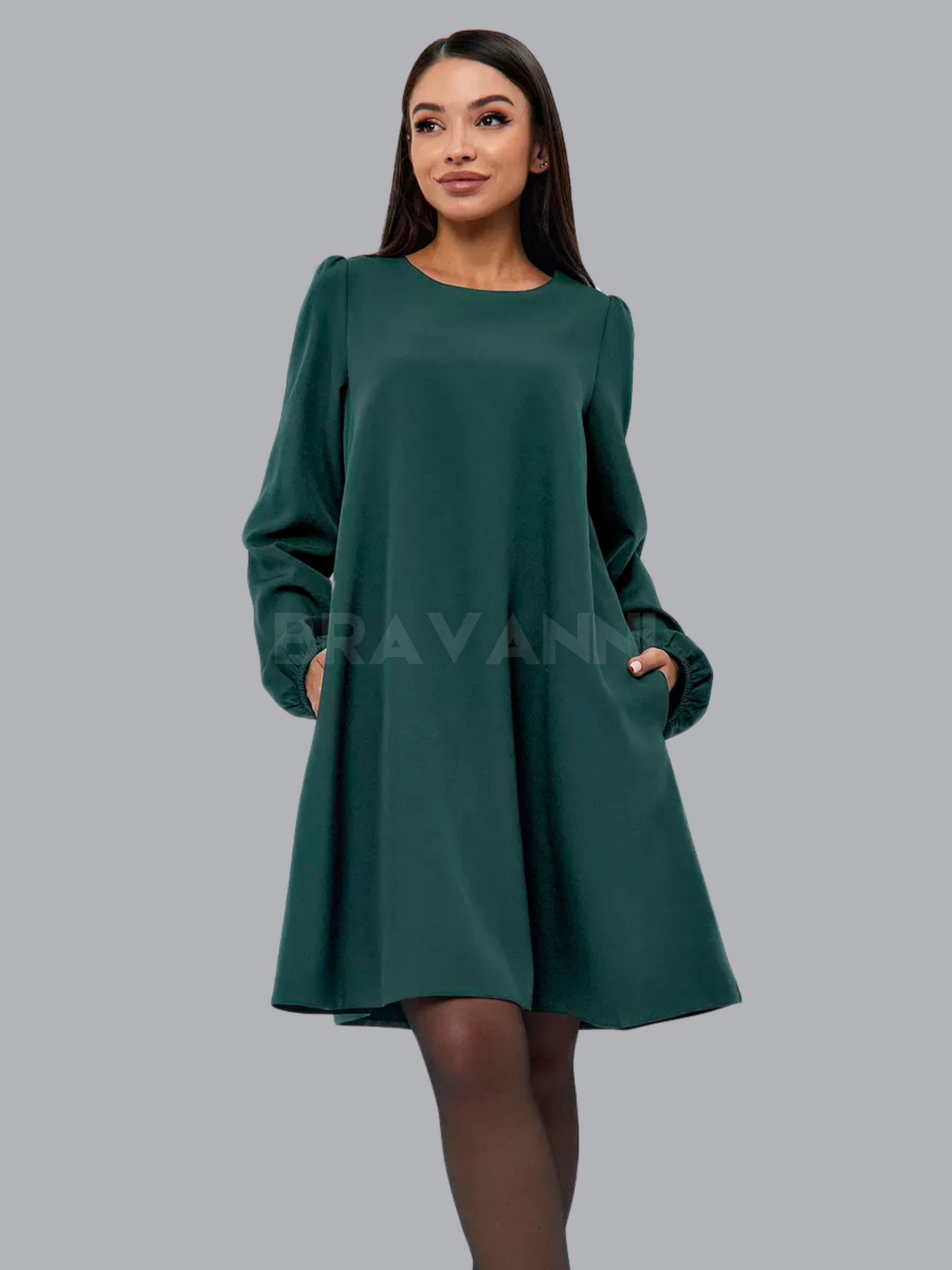 Vestido Midi A-Line com Cintura Alta e Franzidos - FlowRise