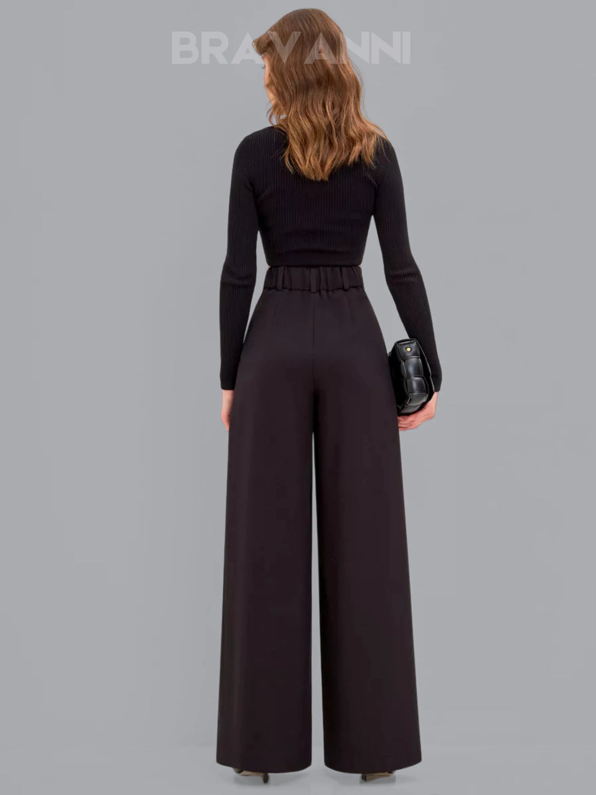 Calça Palazzo de Cintura Alta com Pregas Duplas - FlowGrace