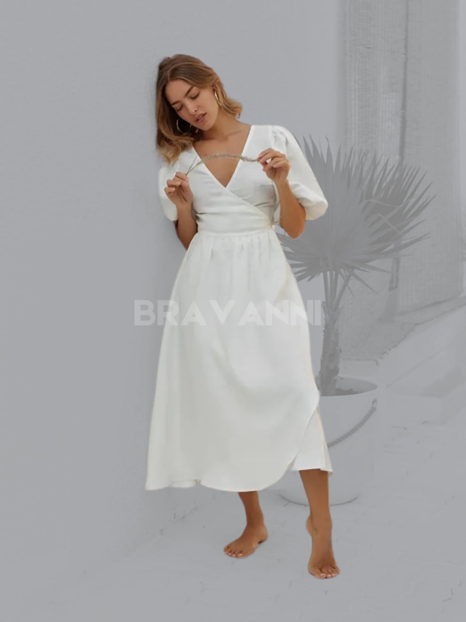 Vestido de Linho com Decote em V - AirLine