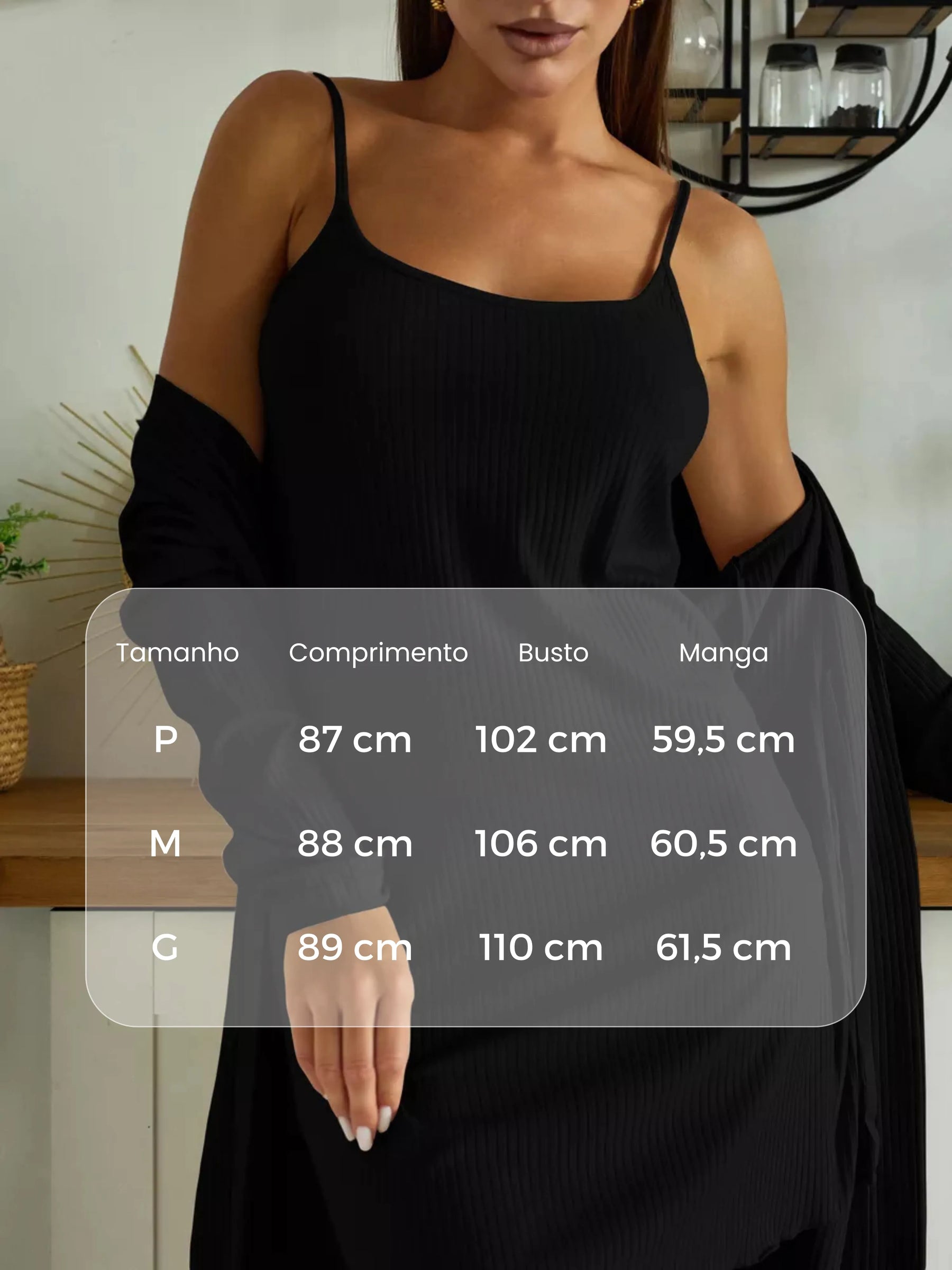 Conjunto de Duas Peças com Saia e Cardigan Ajustável - Preto - FlowChic