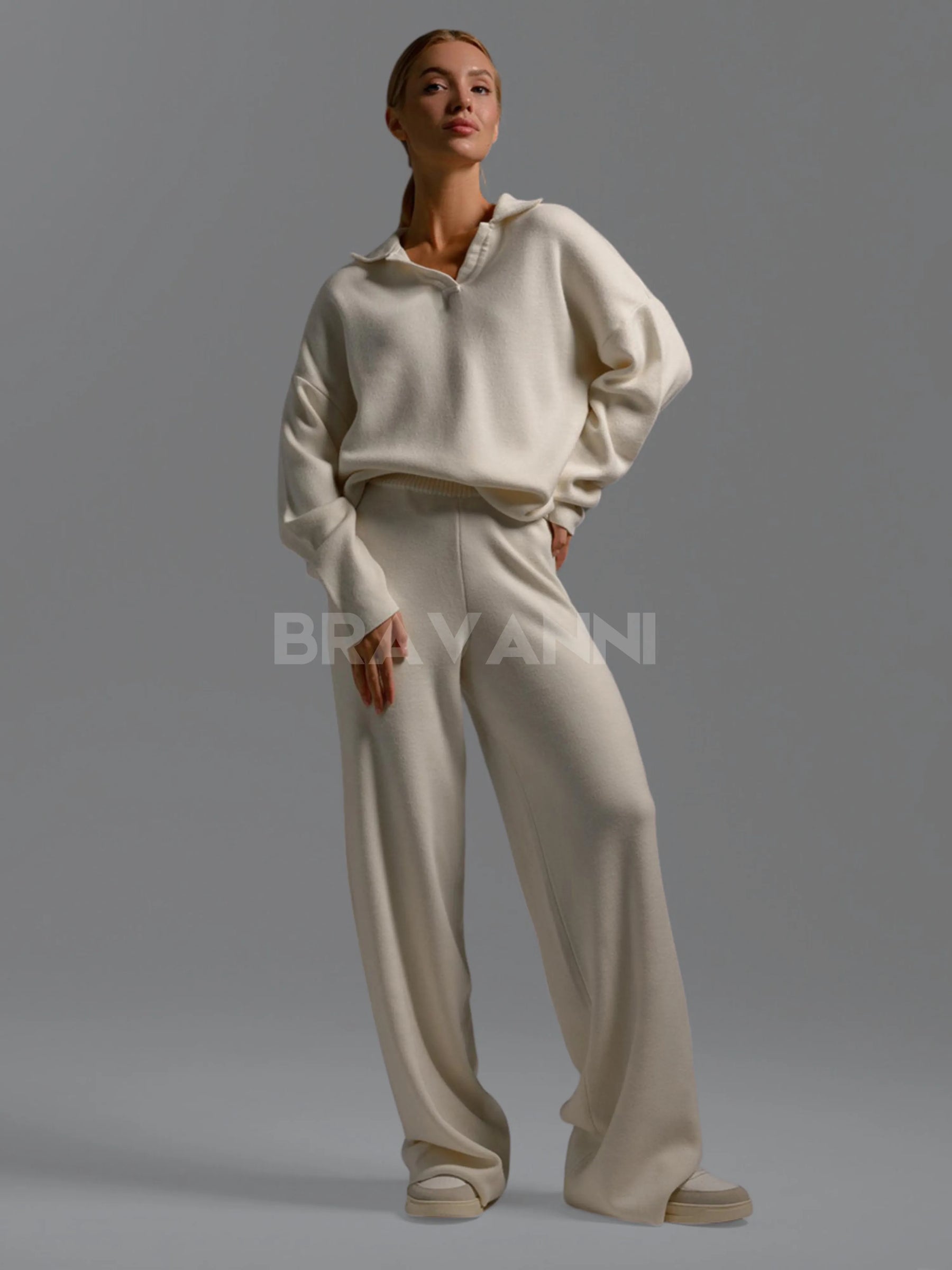 Conjunto de Malha com Calças e Suéter Semi-Ajustado - CozyChic