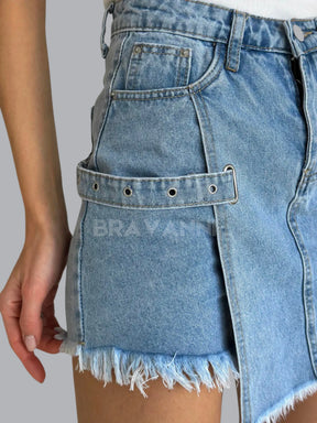 Saia-Shorts Jeans com Cintura Alta  - TrendVibe