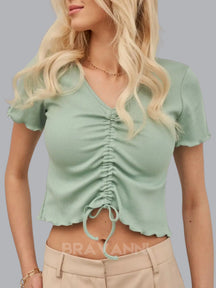 Cropped de Malha com Decote em V e Cadarços - VibeLace
