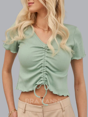 Cropped de Malha com Decote em V e Cadarços - VibeLace