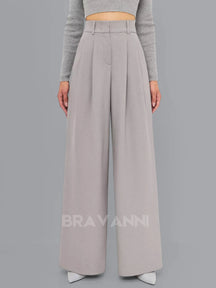 Calça Palazzo de Cintura Alta com Pregas Duplas - FlowGrace