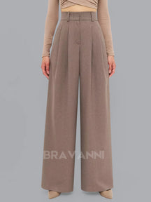 Calça Palazzo de Cintura Alta com Pregas Duplas - FlowGrace