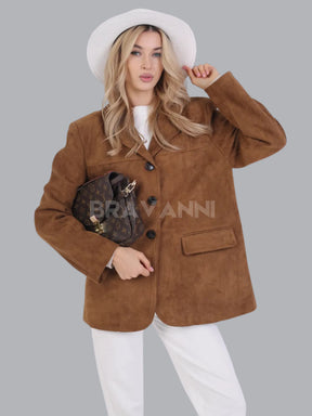 Jaqueta de Camurça Ecológica Oversized com Botões - LuxeLove