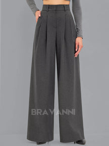 Calça Palazzo de Cintura Alta com Pregas Duplas - FlowGrace