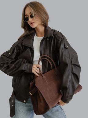 Jaqueta Bomber Oversized com Zíper e Botões - RetroVibe
